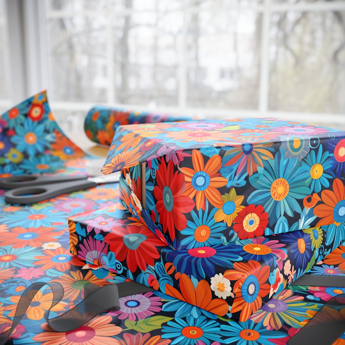 Botanical Colorful Flowers Gift Wrap Roll for Birthday