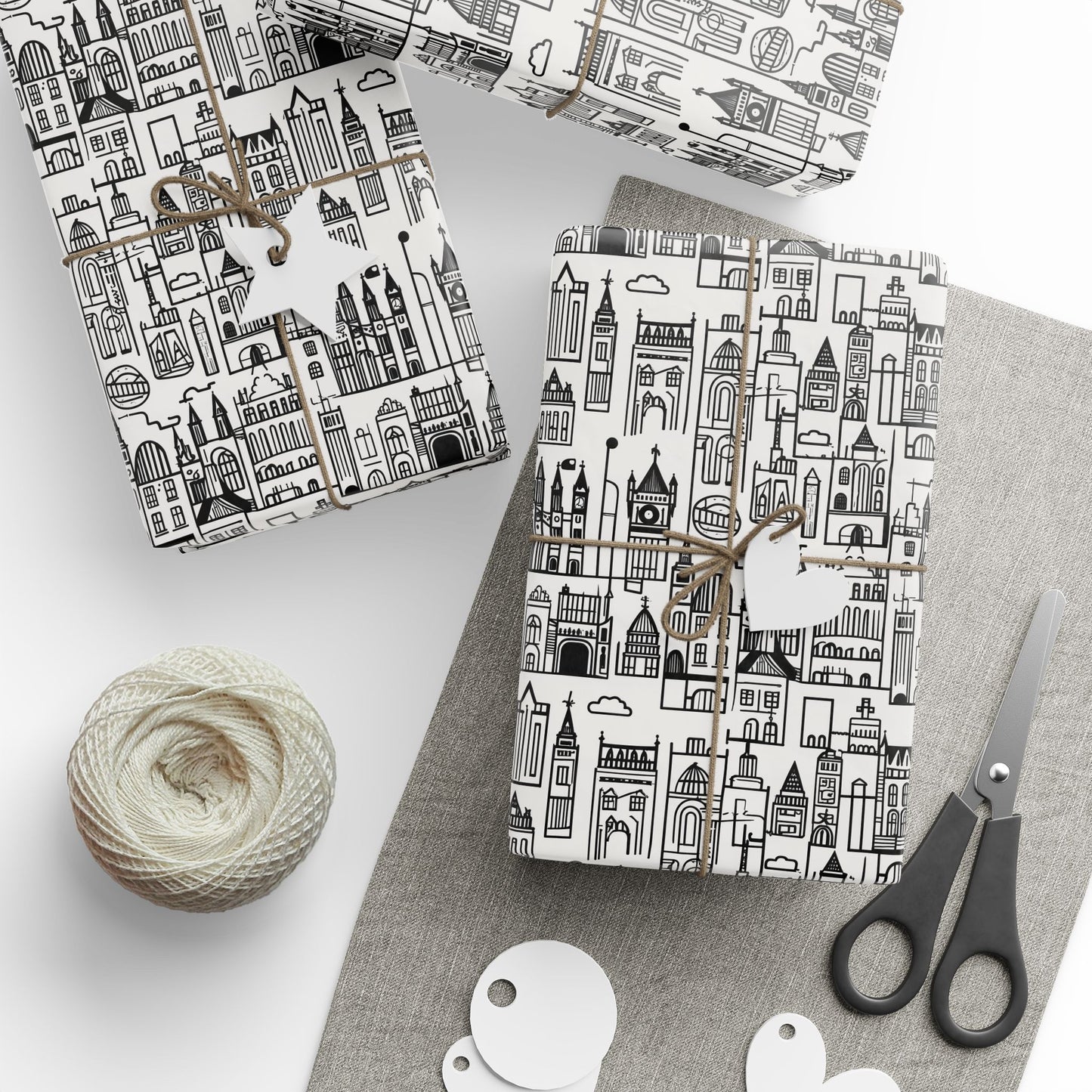 Elegant Black and White Abstract Cityscape Wrapping Paper