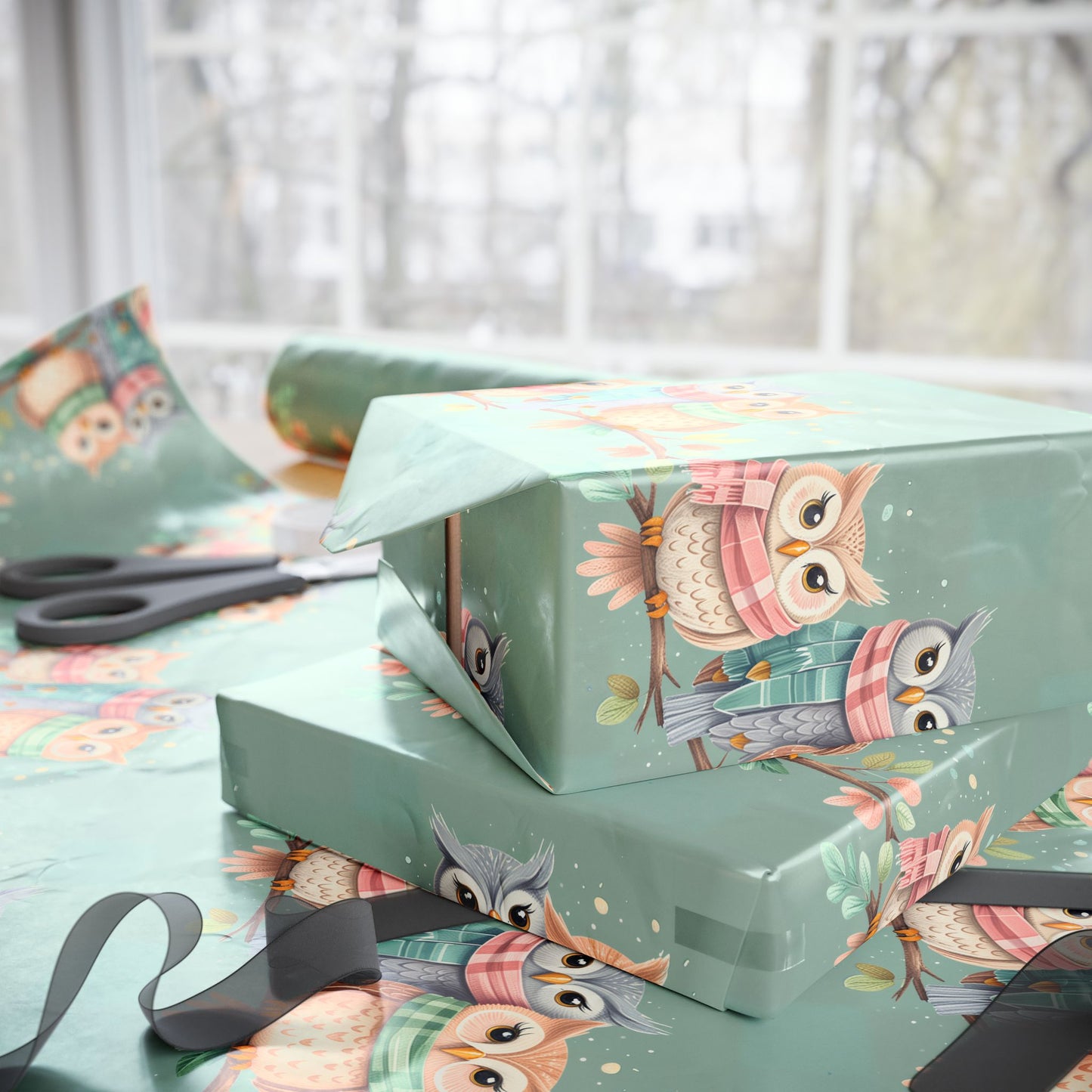 Winter Hoots – Cozy Owl Wrapping Paper