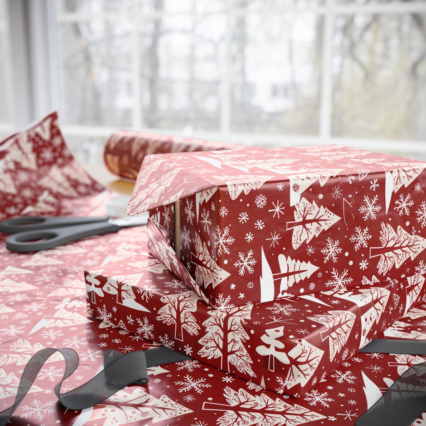 Nordic Noel – Red & White Forest Wrapping Paper