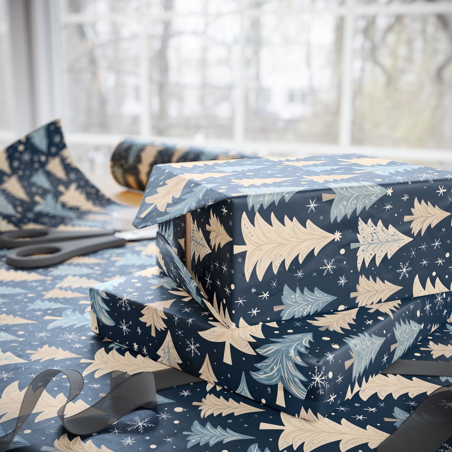 Frosted Pines & Midnight Whimsy Gift Wrap