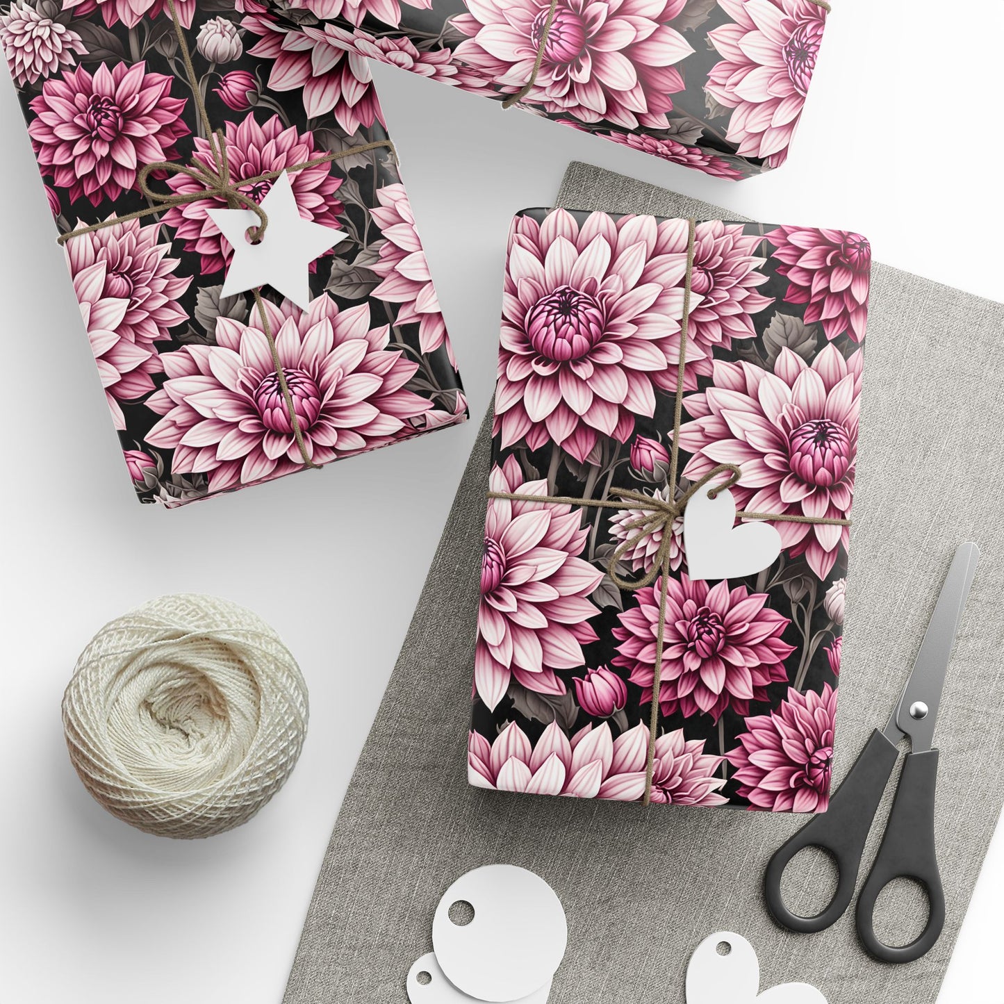 Dahlia Fields of Pink White Black Gift Wrapping Paper