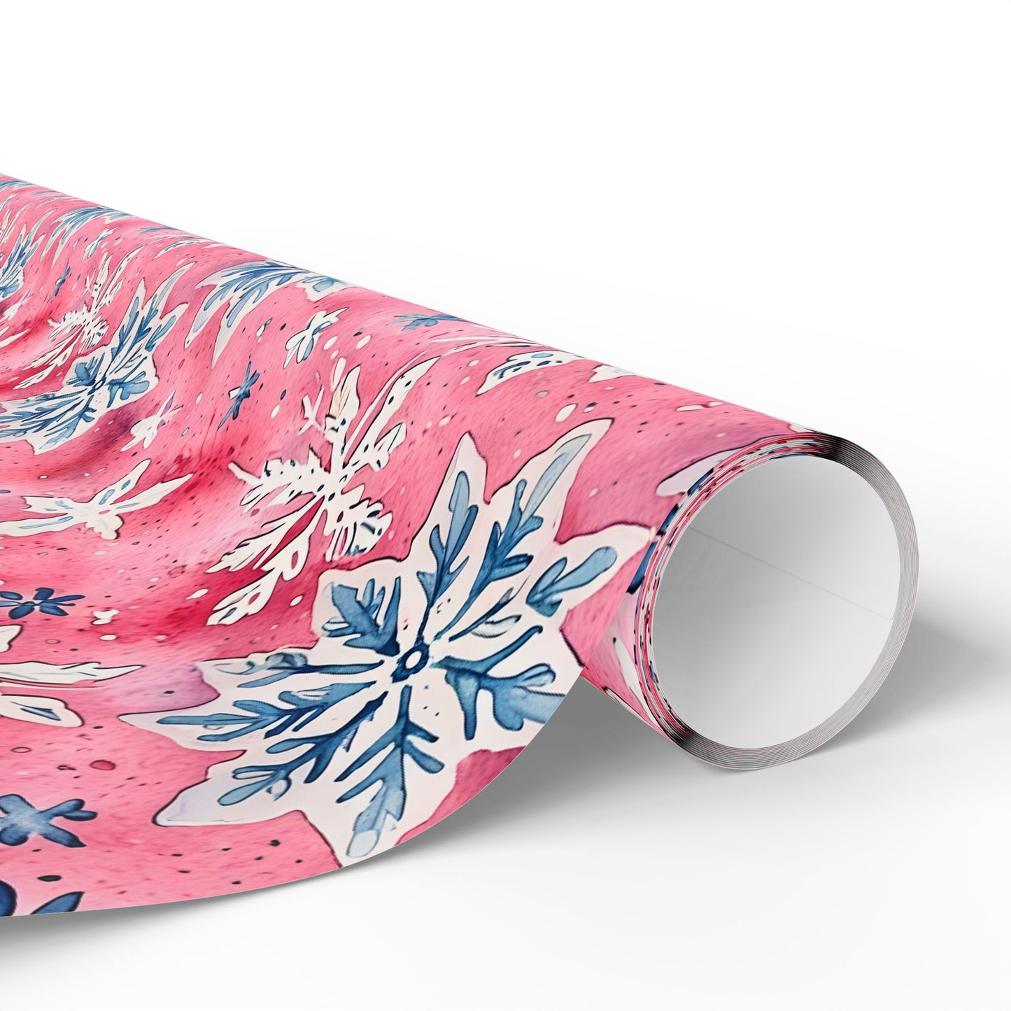 Frosted Flurries & Blush Whirlwinds – Pink Snowflake Wrapping Paper