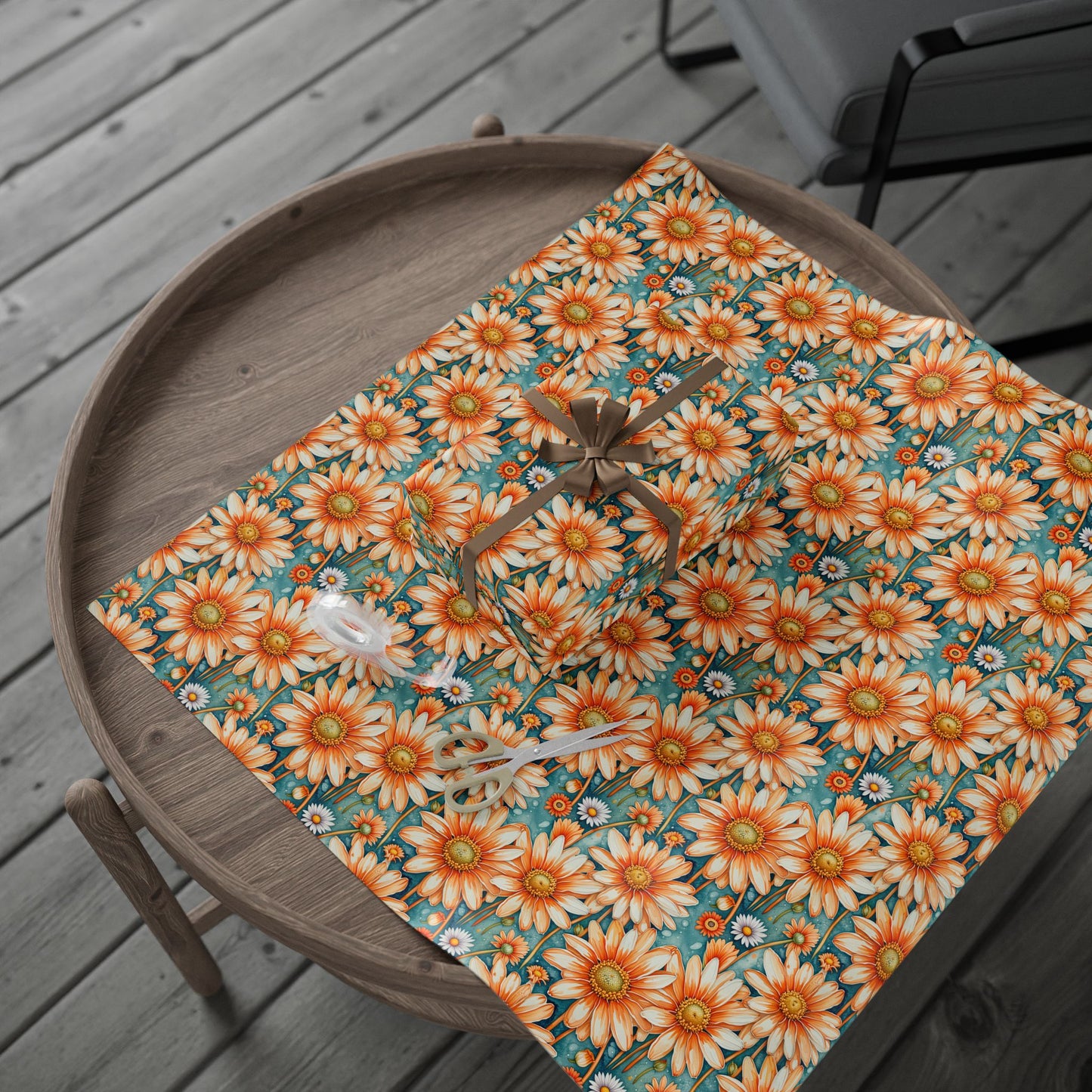 Vibrant Orange Floral Wrapping Paper