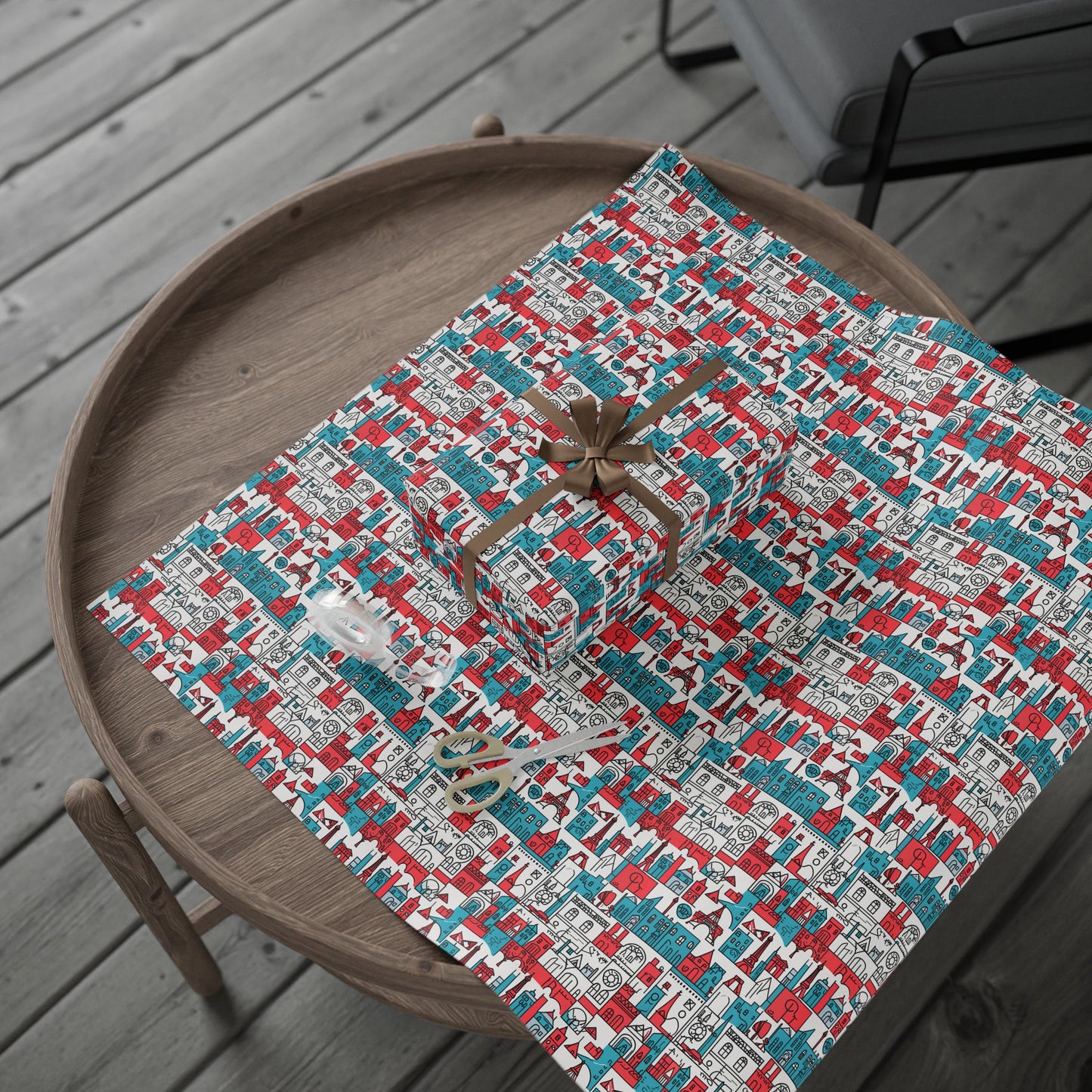 Wrapping Papers: Colorful Blue & Red Abstract Cityscape