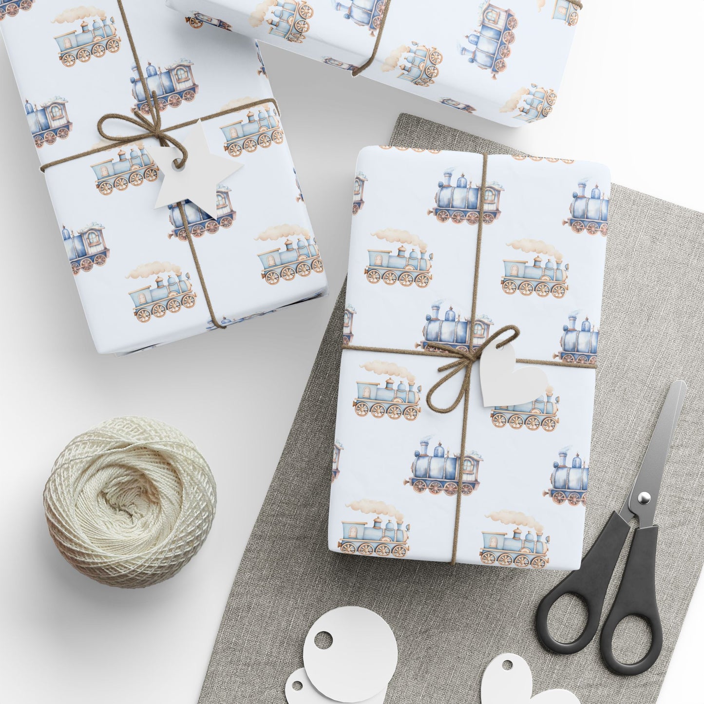 Charming Blue Train Wrapping Paper for Kids – Cute Vintage Locomotive Gift Wrap