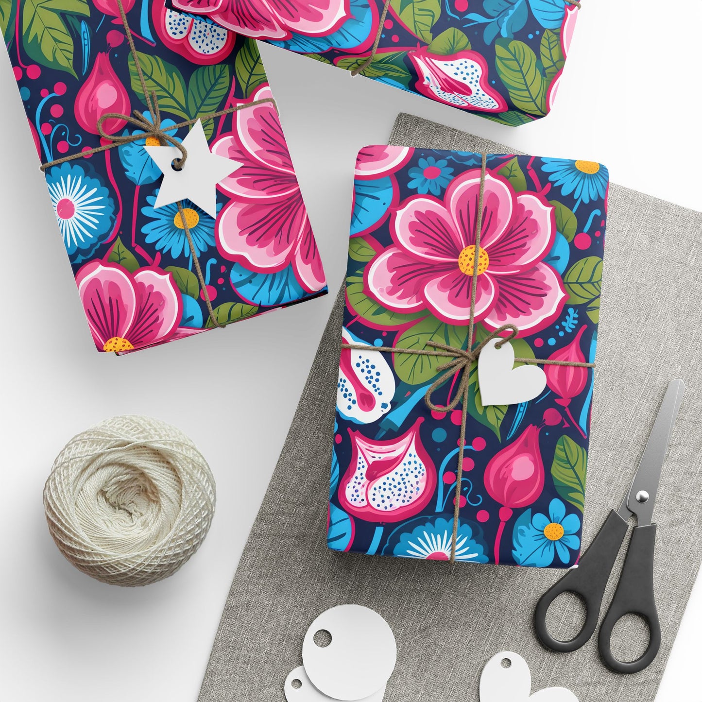 Colorful Pink & Aqua Flower Pattern Gift Wrap