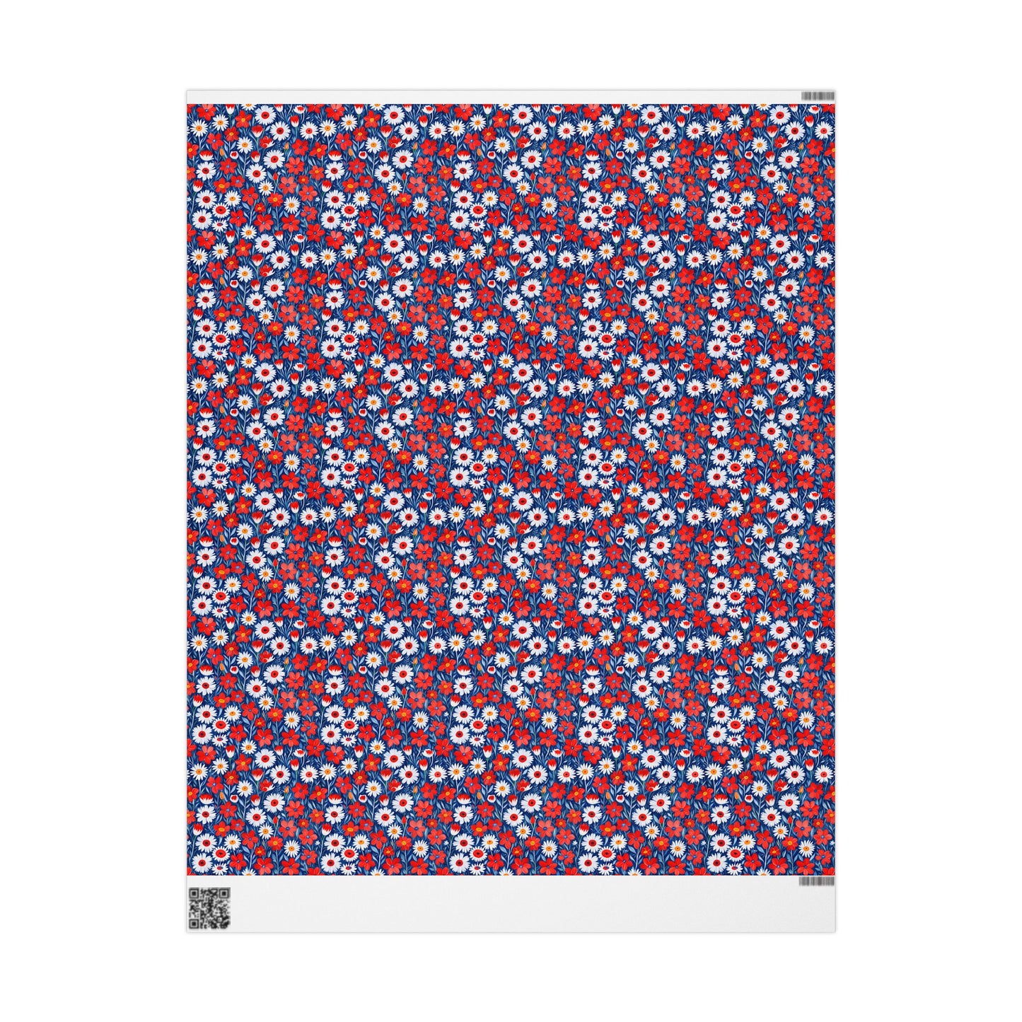 Vibrant Red, Blue and White Floral Wrapping Paper