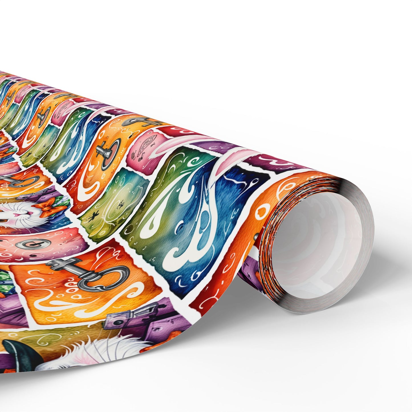 Alice in Wonderland Gift Wrap with Keys & Magic, Whimsical White Rabbit Wrapping Paper