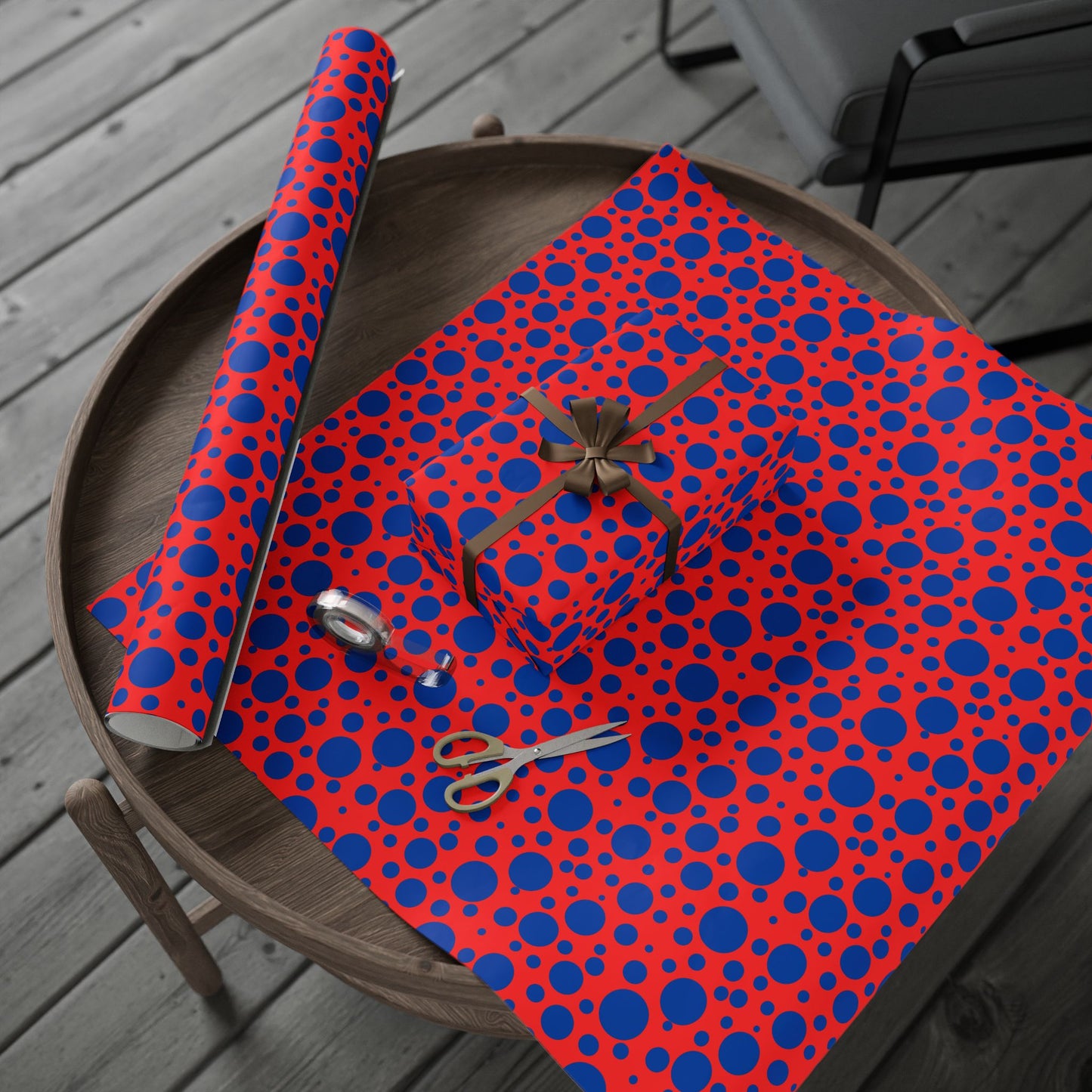 Dot Riot – Bold Blue on Red Modern Wrapping Paper