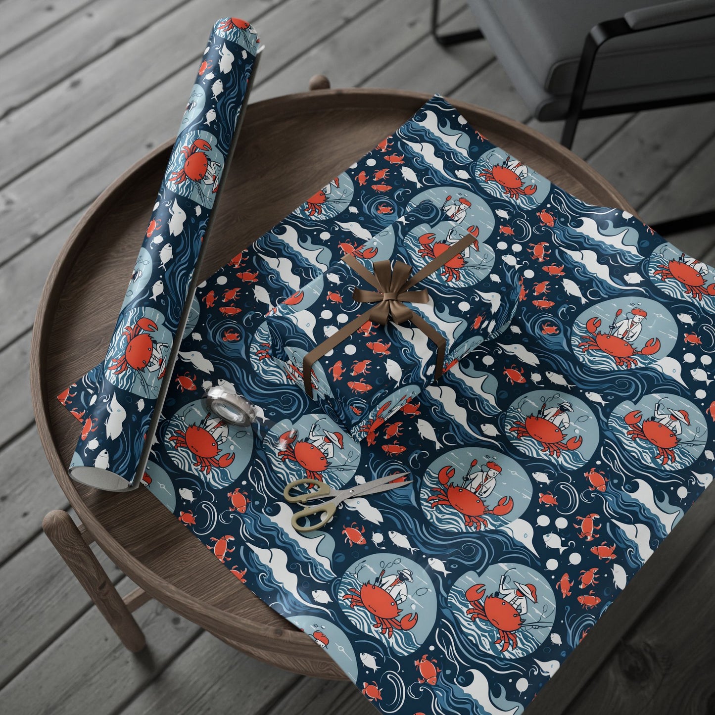 Silly Fisherman Wrapping Paper with Crab Design