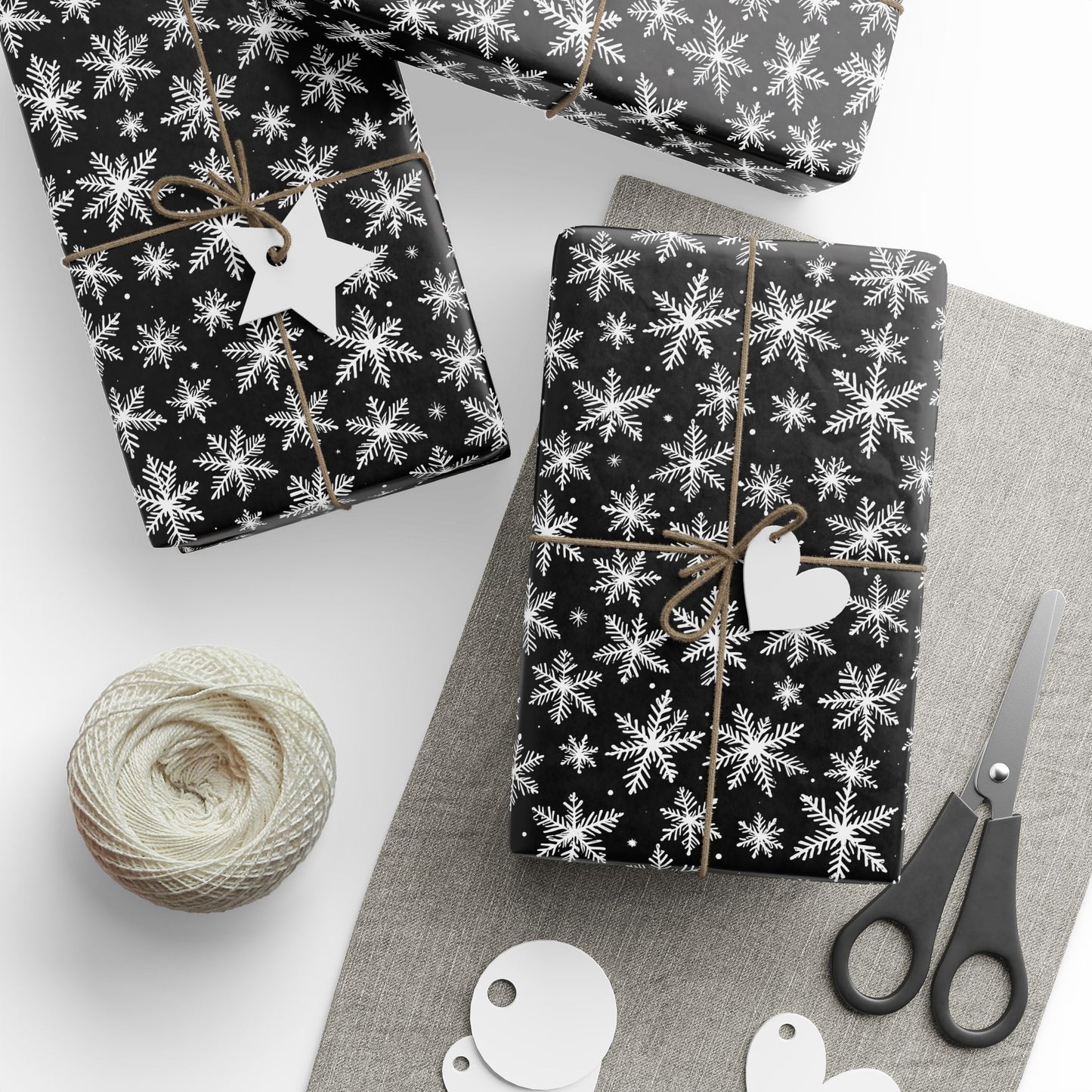 Midnight Flurries – Black & White Snowflake Wrapping Paper