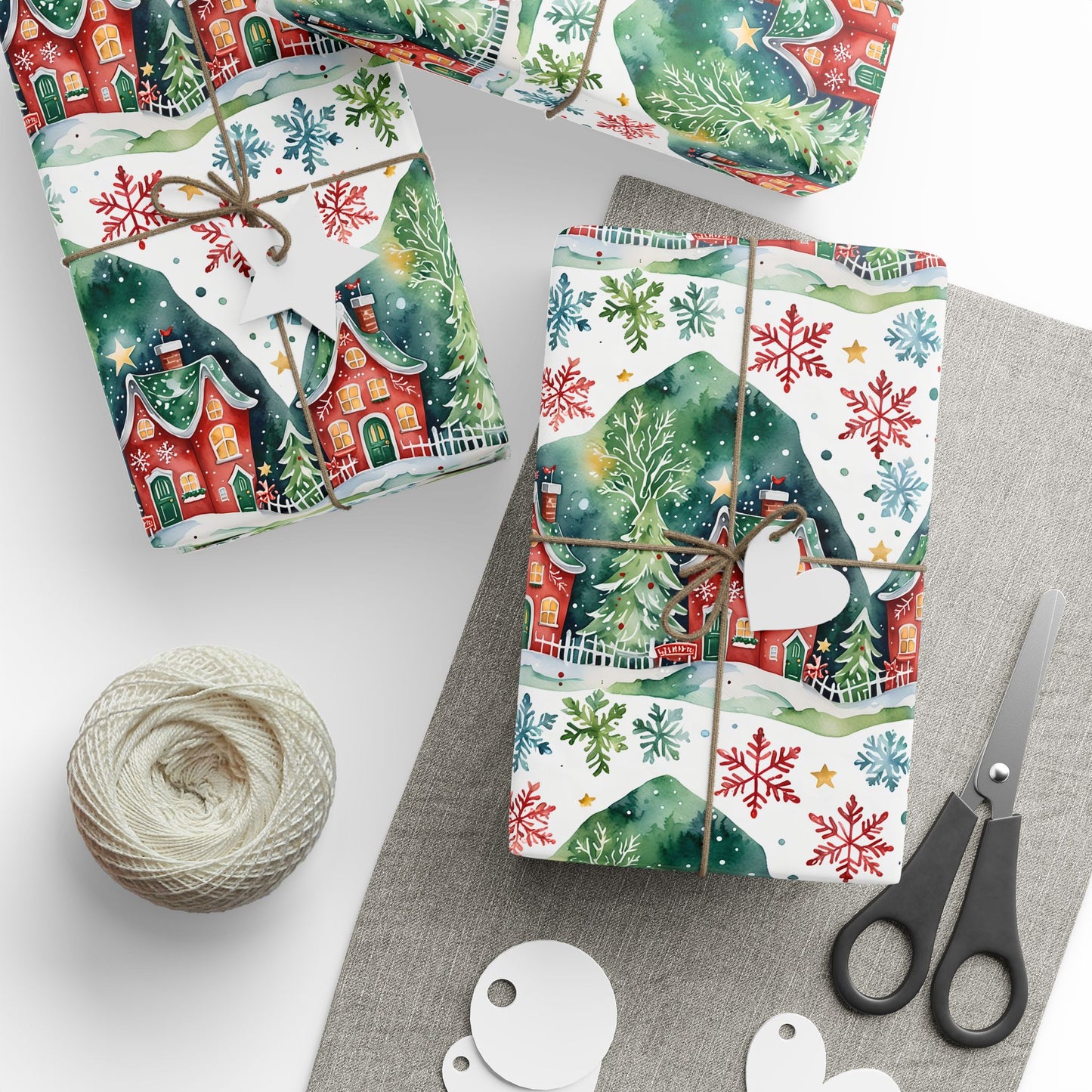 Merry Little Postcode – Whimsical Winter Village Wrapping Paper