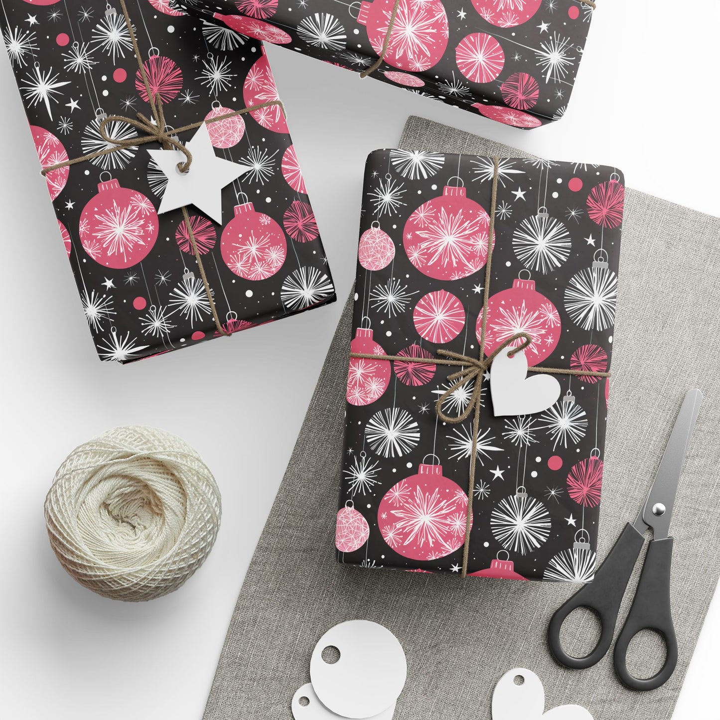 Bubble Glam & Bauble Jam – Pink Retro Ornament Wrapping Paper