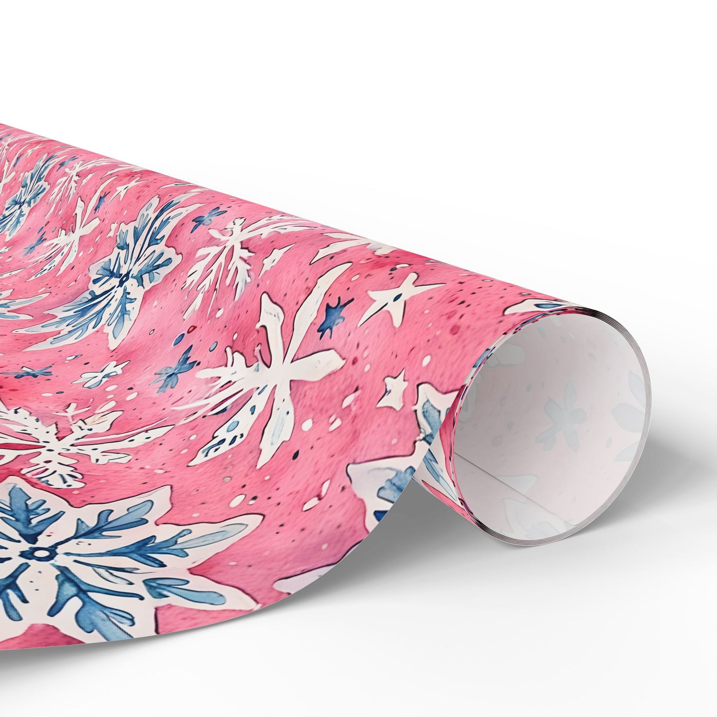 Frosted Flurries & Blush Whirlwinds – Pink Snowflake Wrapping Paper