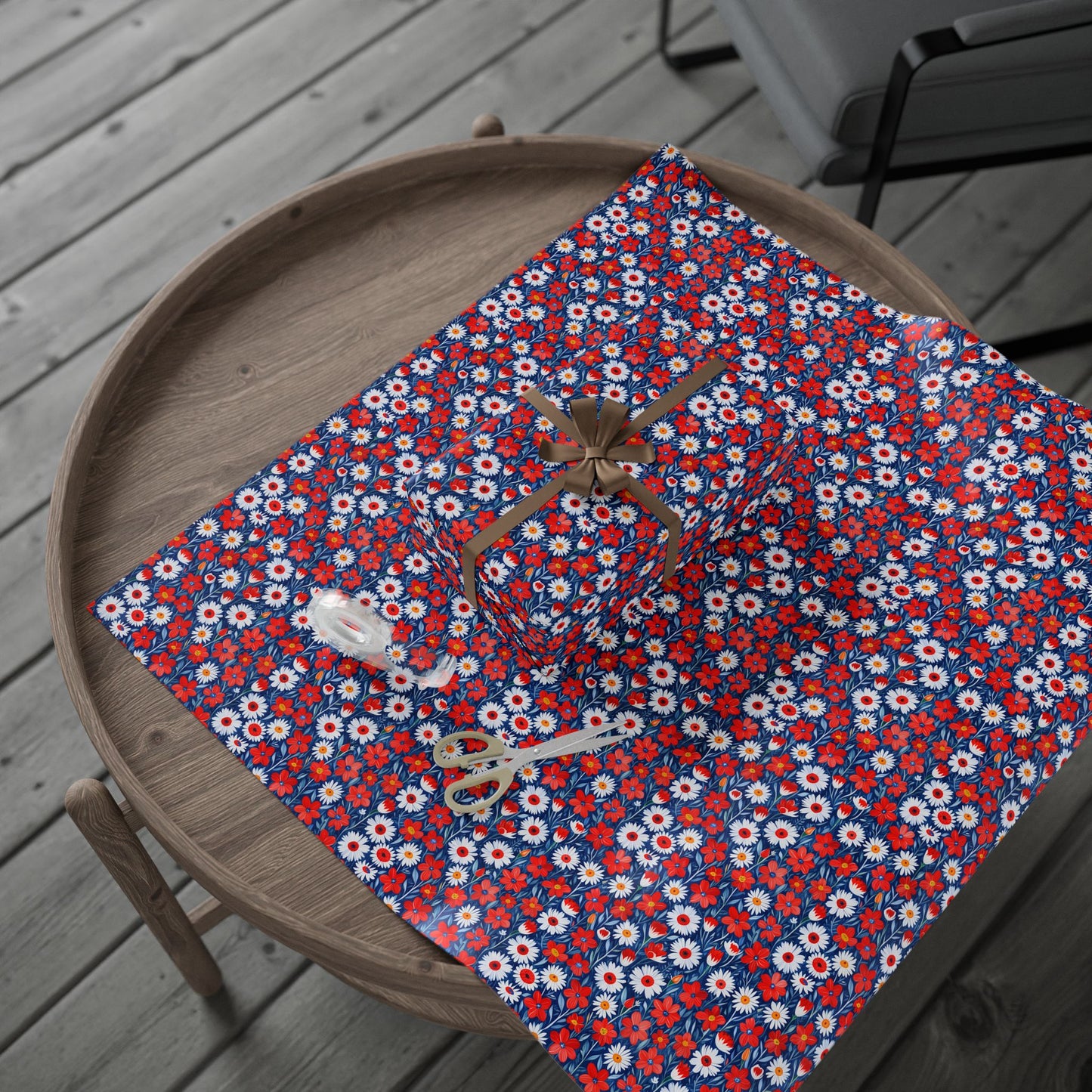 Vibrant Red, Blue and White Floral Wrapping Paper