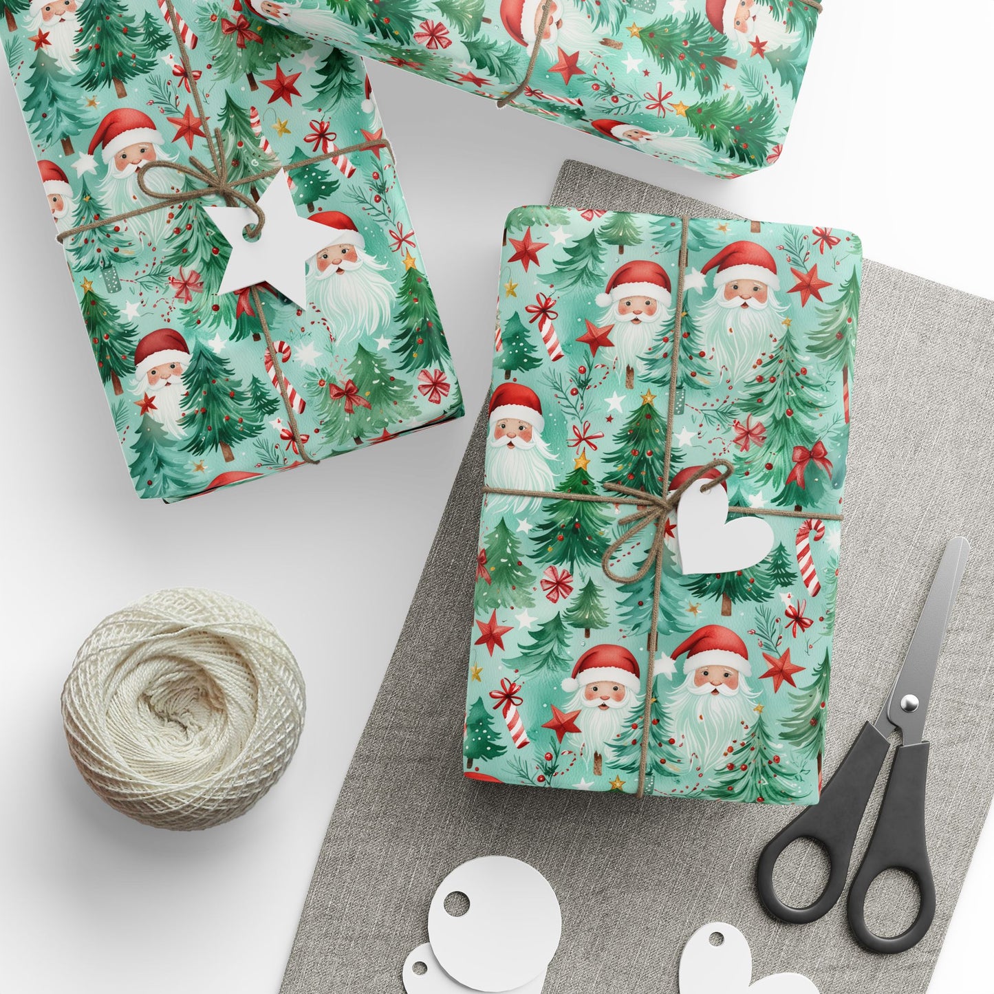 Jingle Beards & Forest Cheer – Santa & Trees Wrapping Paper
