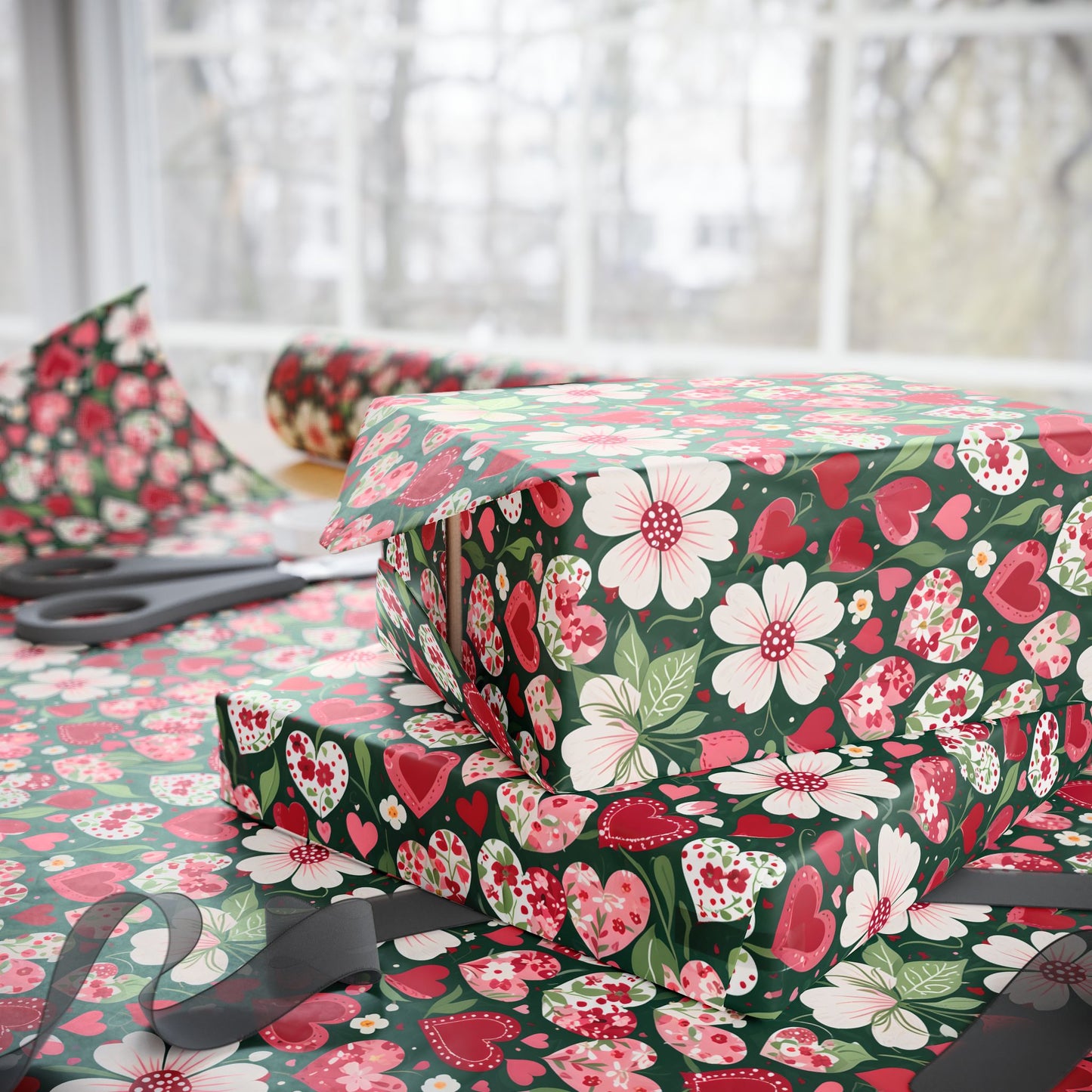 Flora & Heart Wrapping Paper,