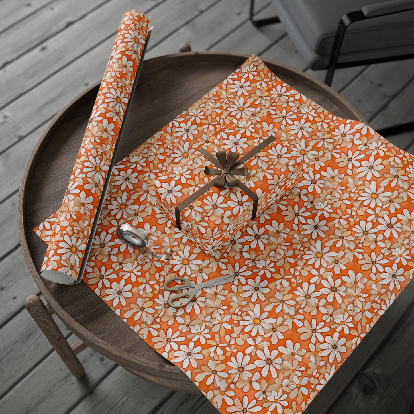 Charming Orange Floral Gift Wrap