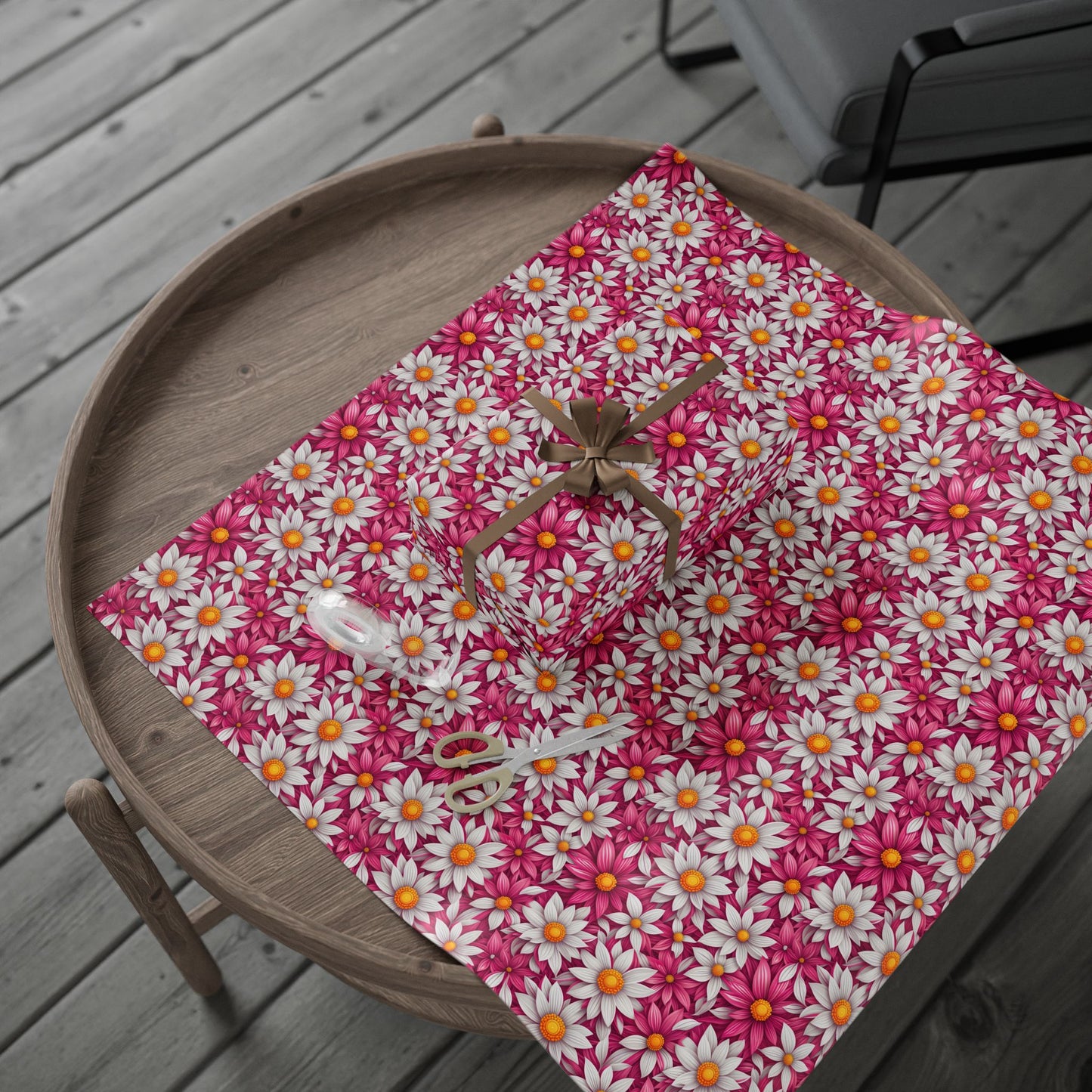 Pink & White Daisy Floral Gift Wrap Paper