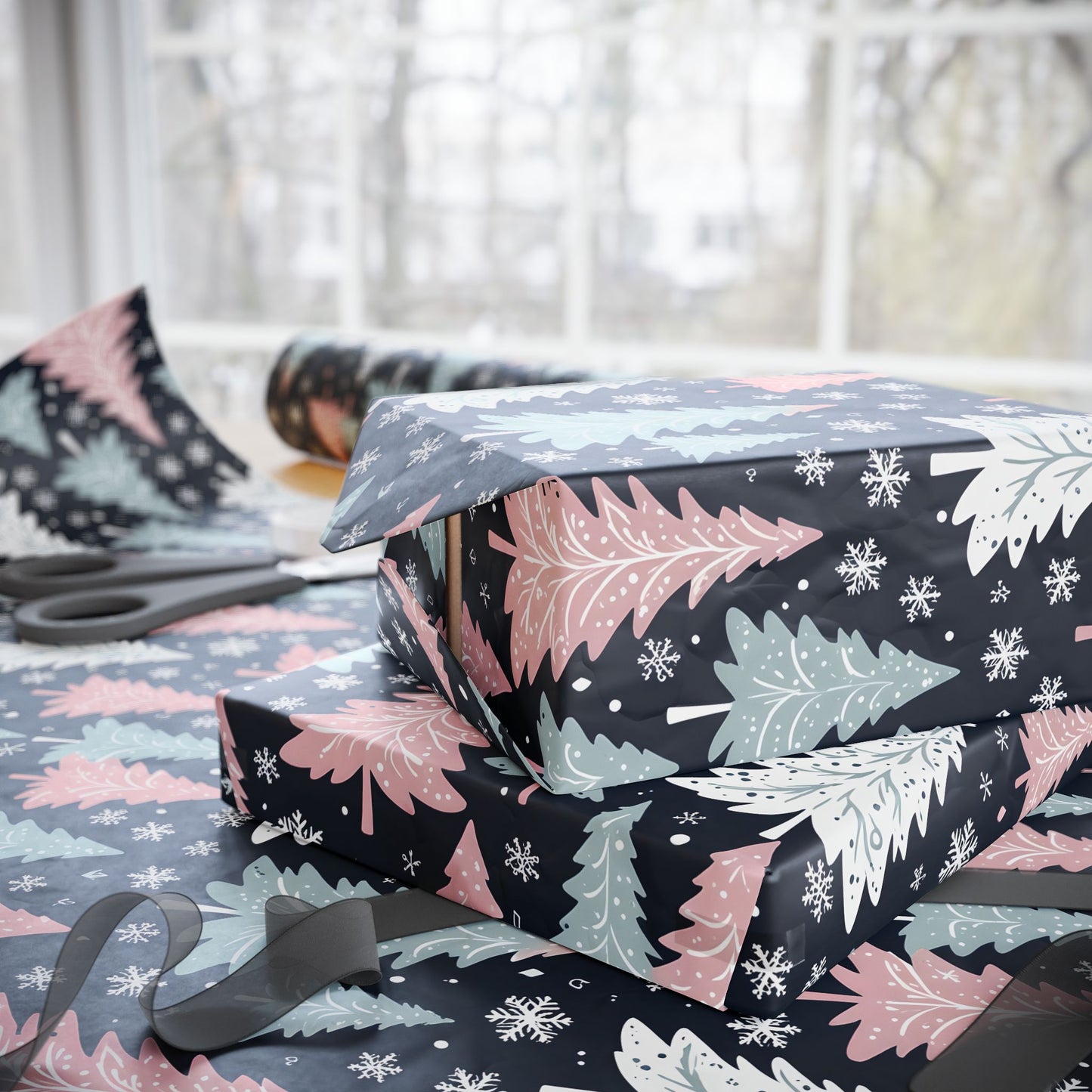 Pink, Blue & White Festive Wrapping Paper