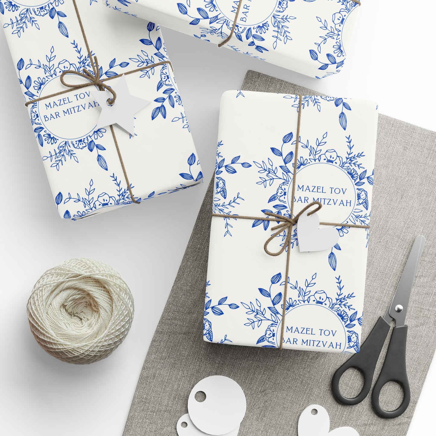 Mazel Tov Bar Mitzvah Blue Floral Gift Wrap