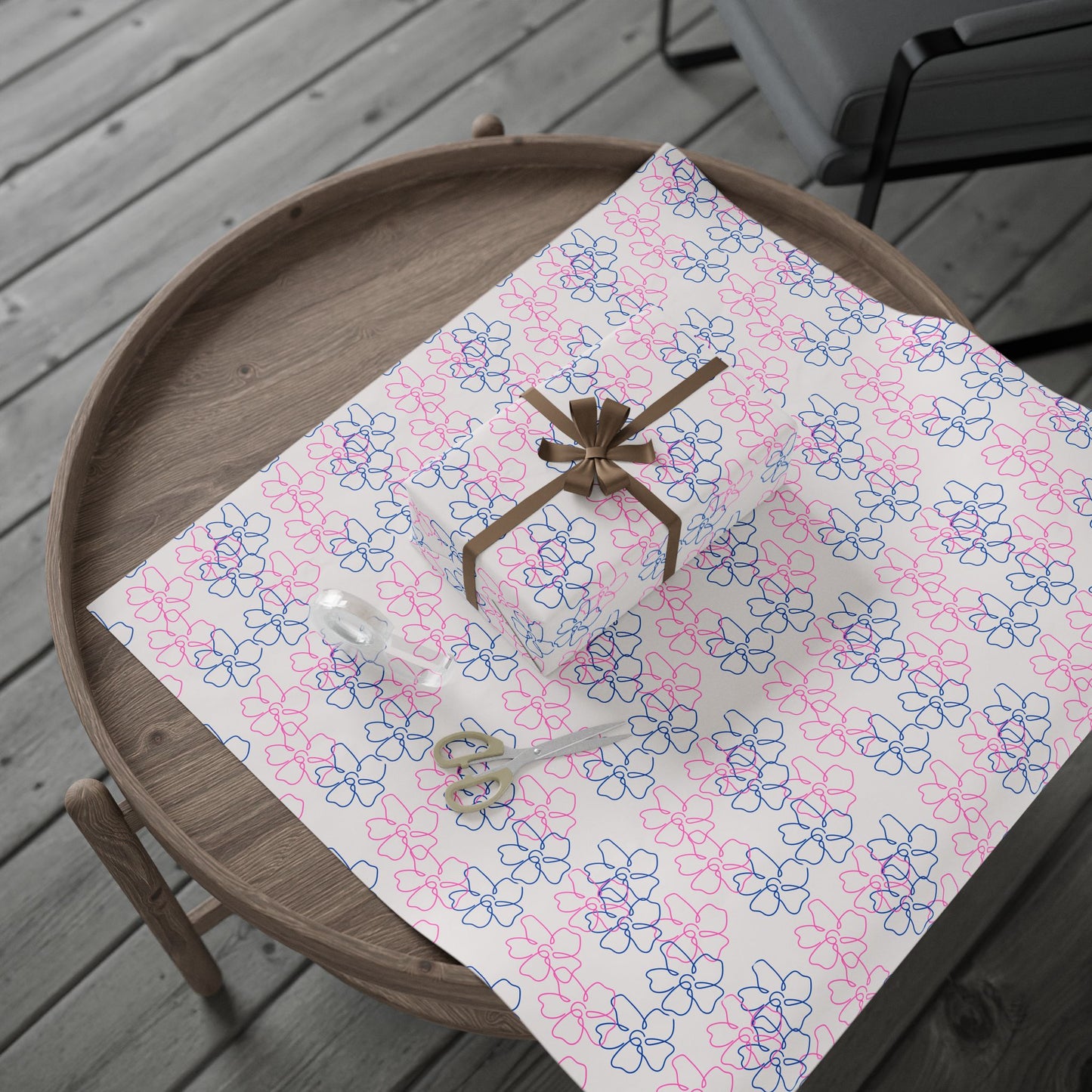 Floral Line Drawing Wrapping Paper Roll