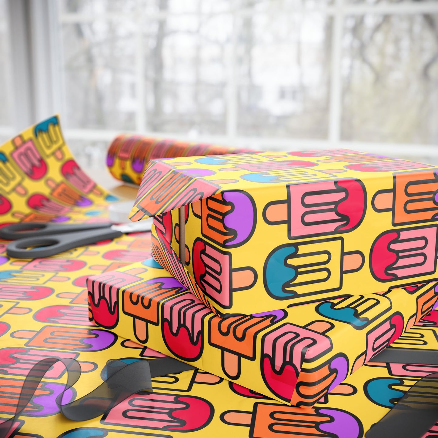 Colorful Yellow Popsicle Wrapping Paper