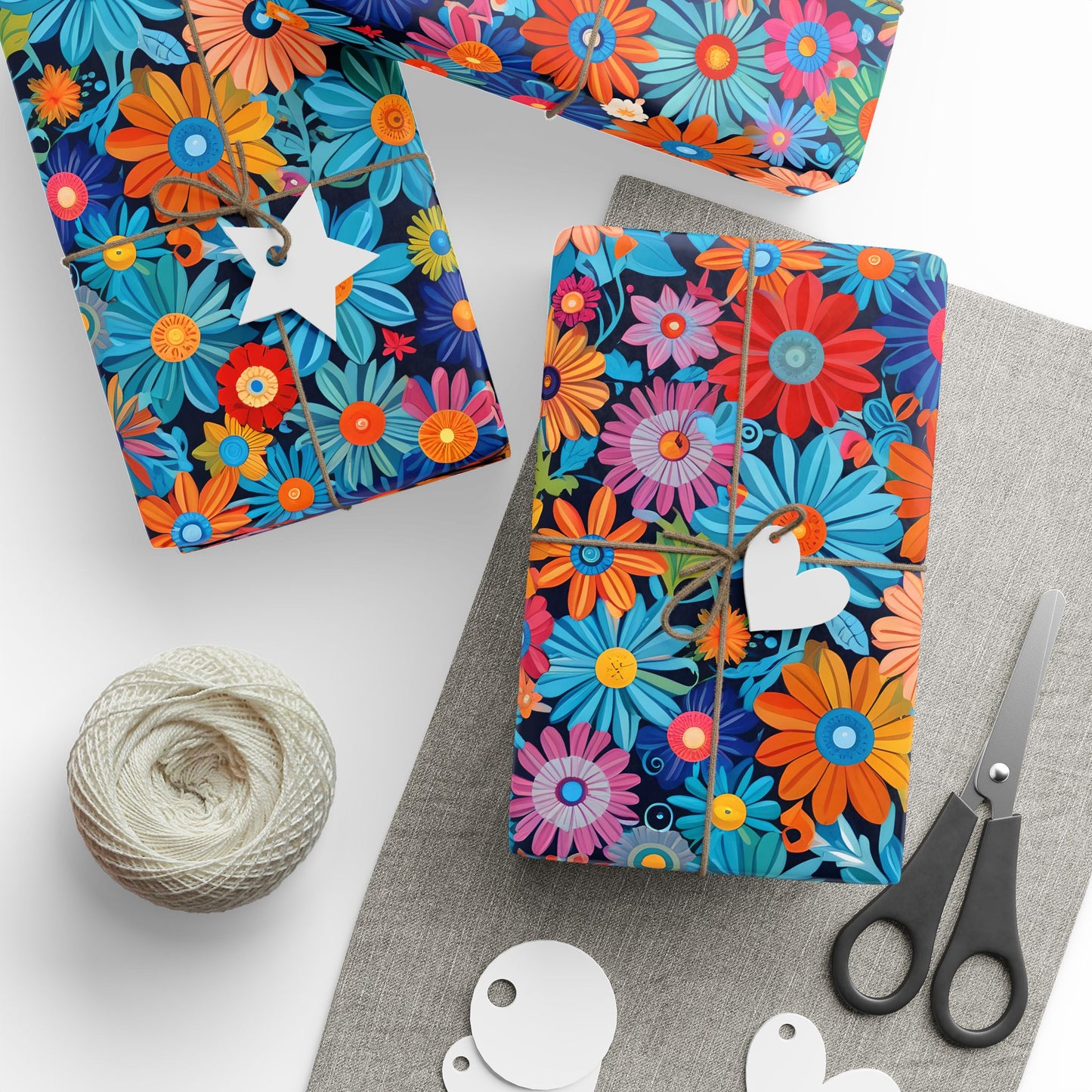 Botanical Colorful Flowers Gift Wrap Roll for Birthday