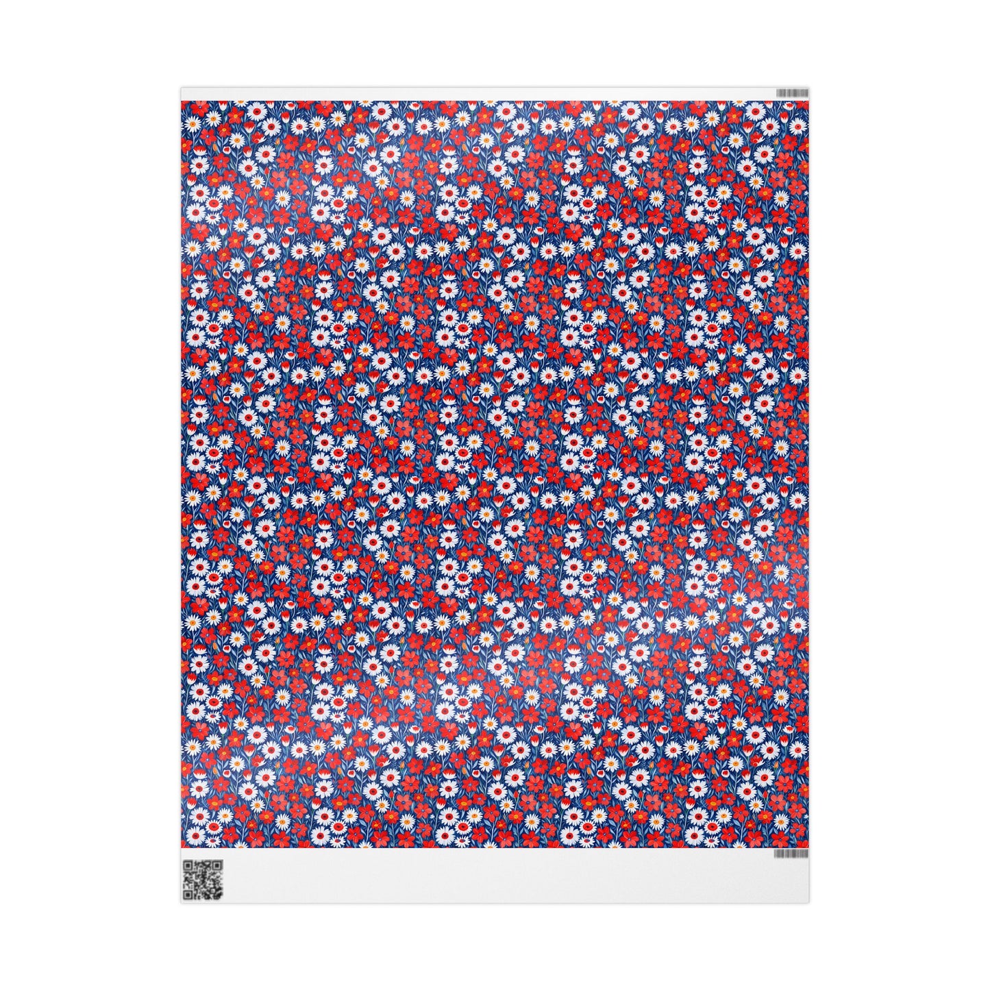 Vibrant Red, Blue and White Floral Wrapping Paper