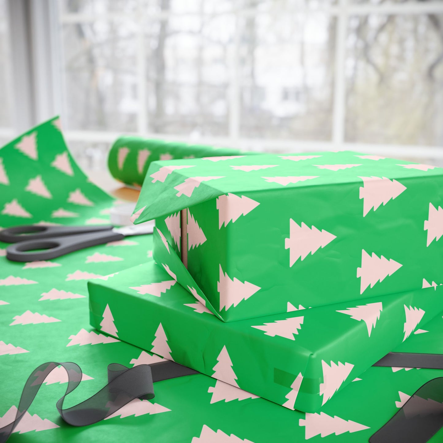 Evergreen Pop – Minimalist Holiday Tree Wrapping Paper