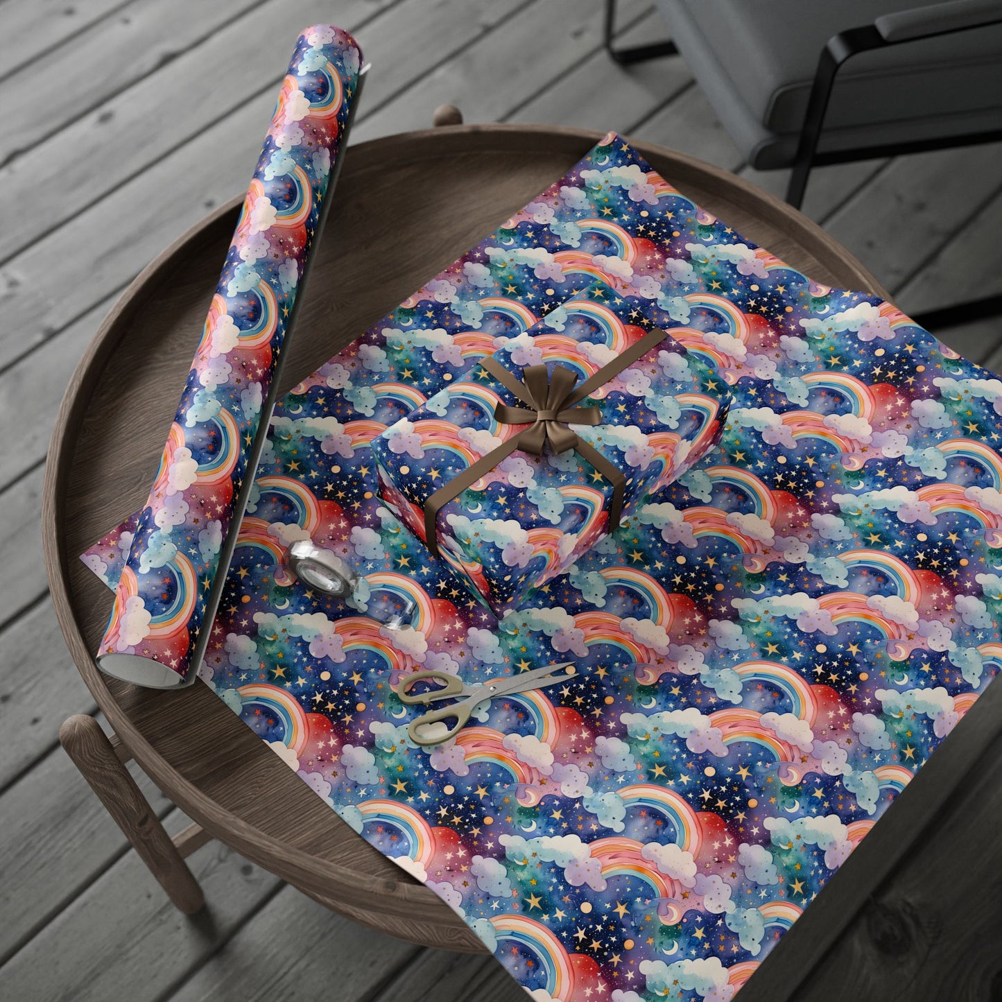 Celestial Rainbows – Whimsical Night Sky Wrapping Paper