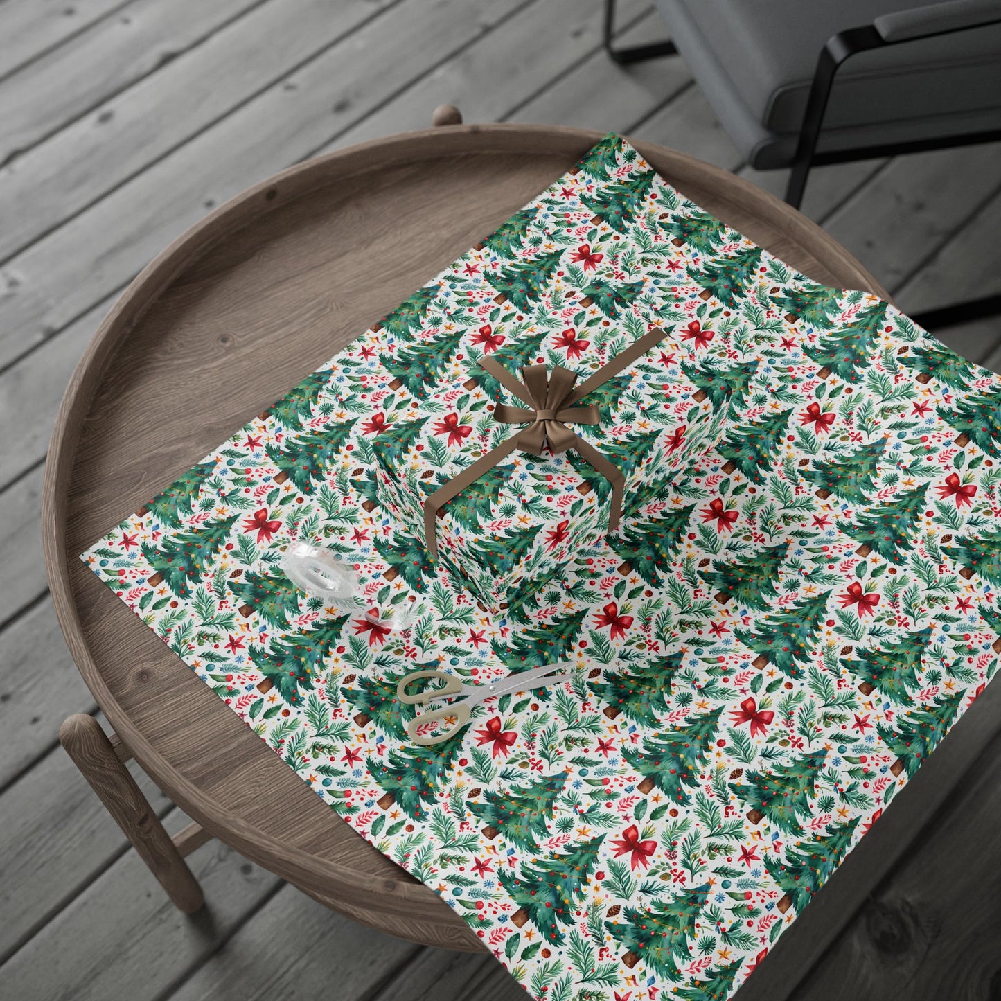 Merry & Bright Botanicals – Watercolor Tree & Garland Wrapping Paper