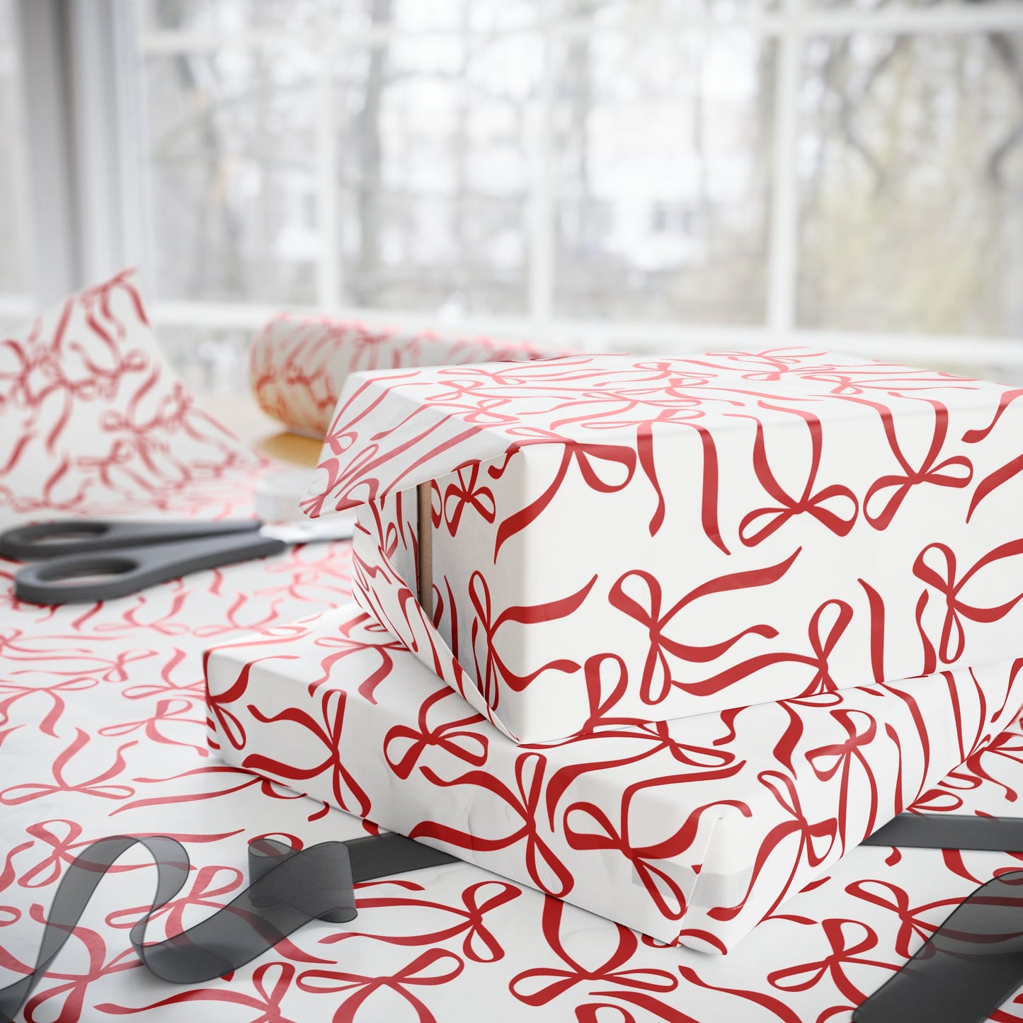 Ribbon Riot – Modern Red Bow Wrapping Paper