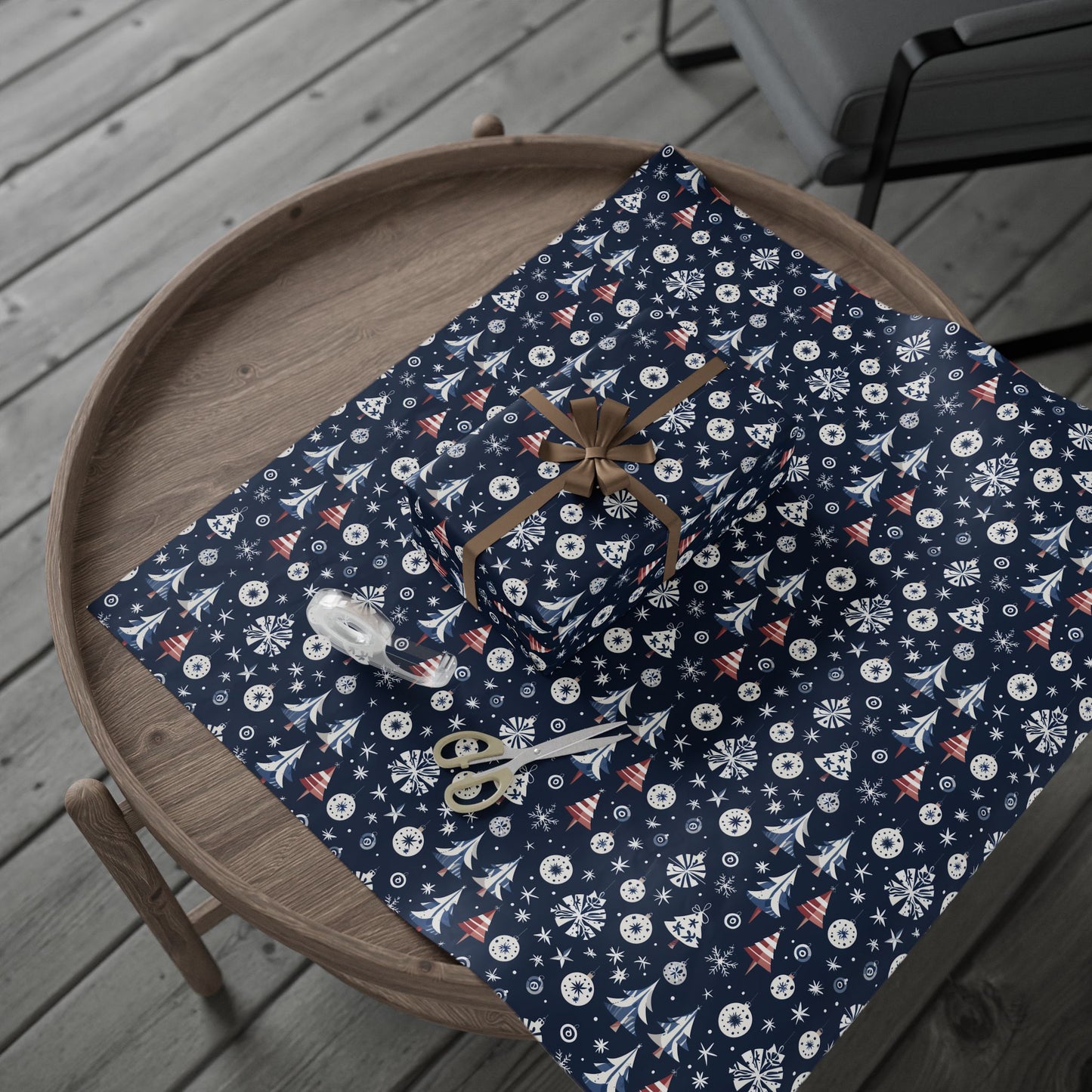 Stylish Navy Christmas Gift Wrap