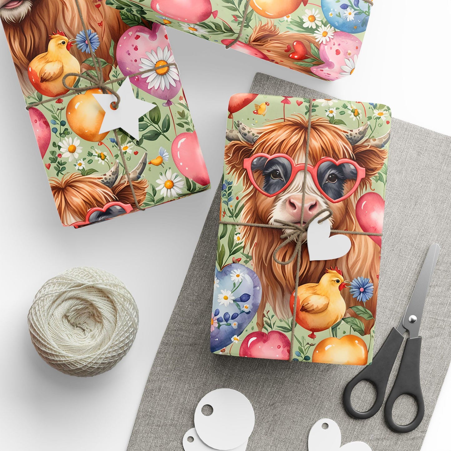 Gift Wrap - Unique Green Highland Cow Design