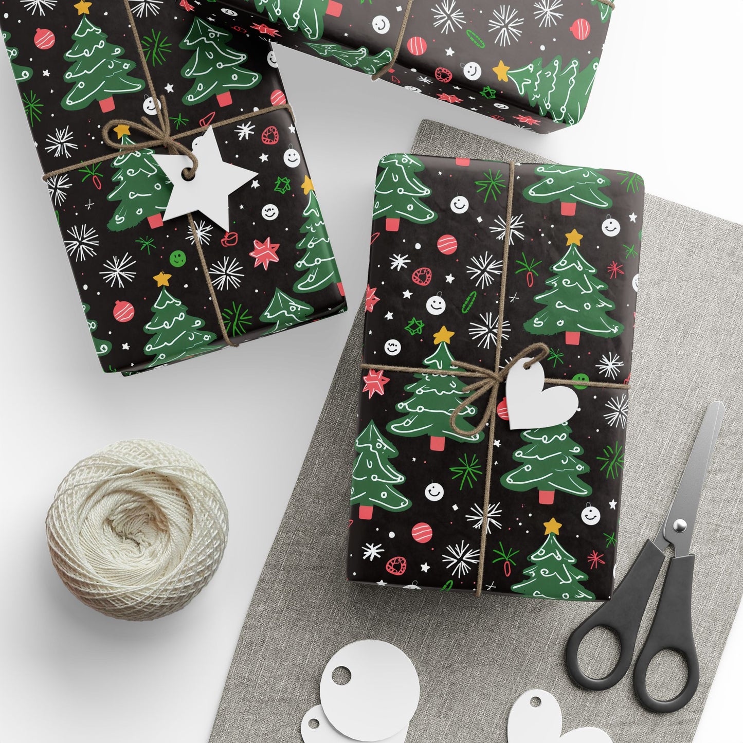 Merry Mischief – Doodled Christmas Tree Wrapping Paper