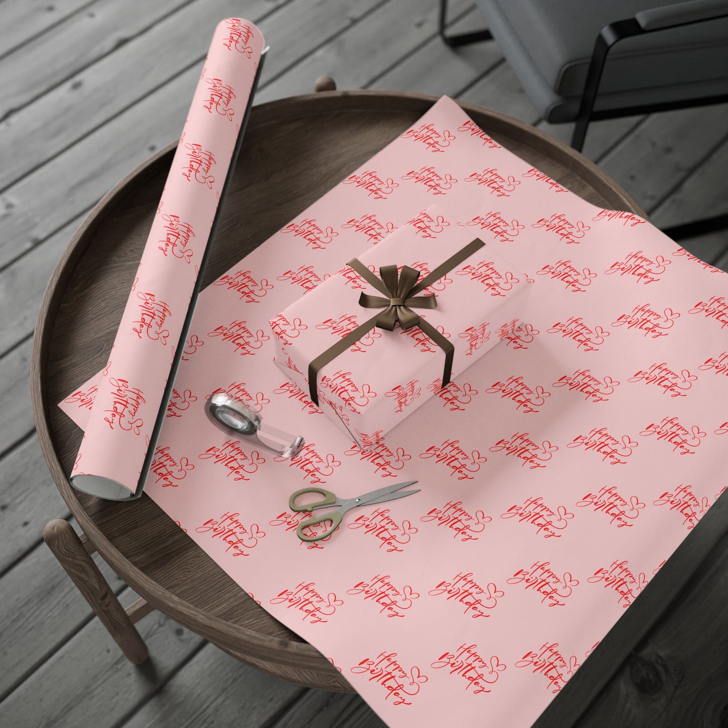 Cute Red and Pink Happy Birthday Wrapping Paper