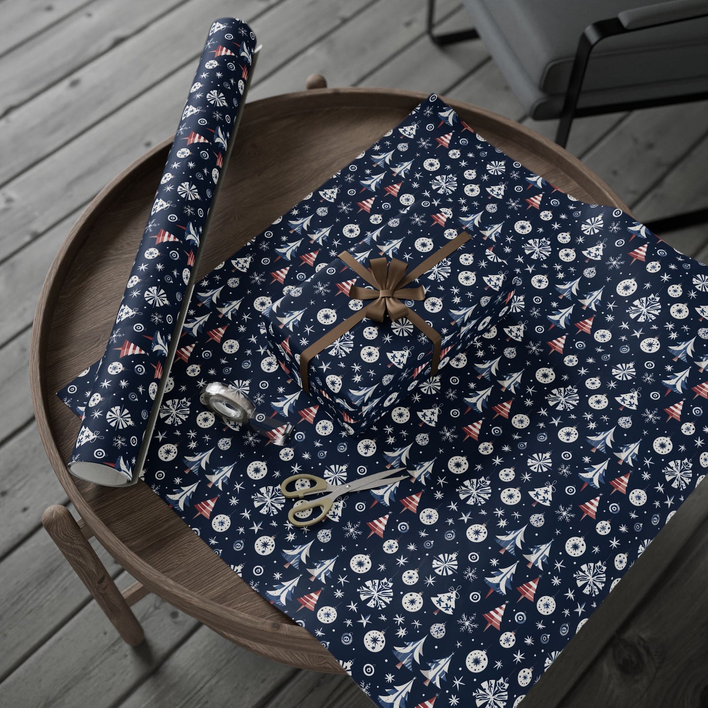 Stylish Navy Christmas Gift Wrap