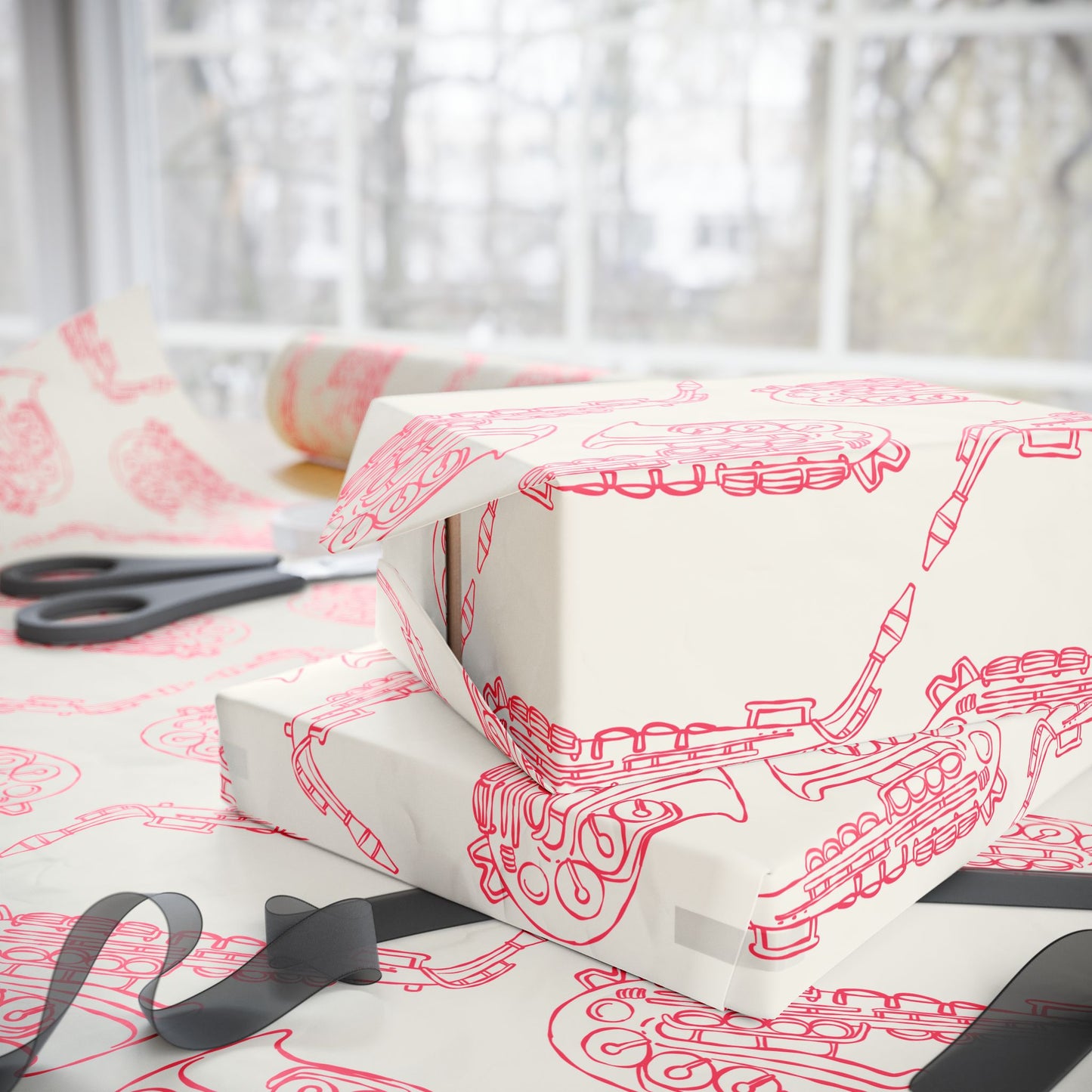 Chic Pink Saxophone Patterned Wrapping Paper