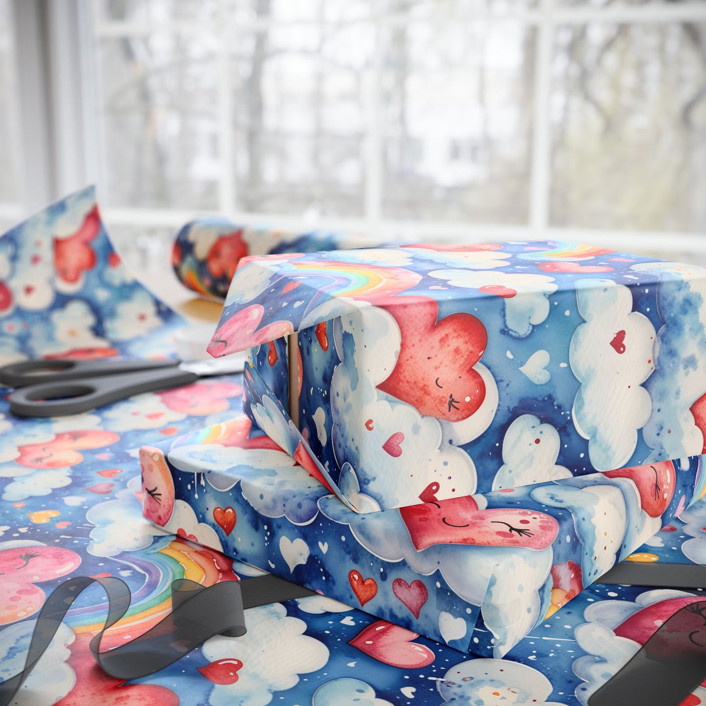 Colorful Heart & Rainbow Wrapping Paper