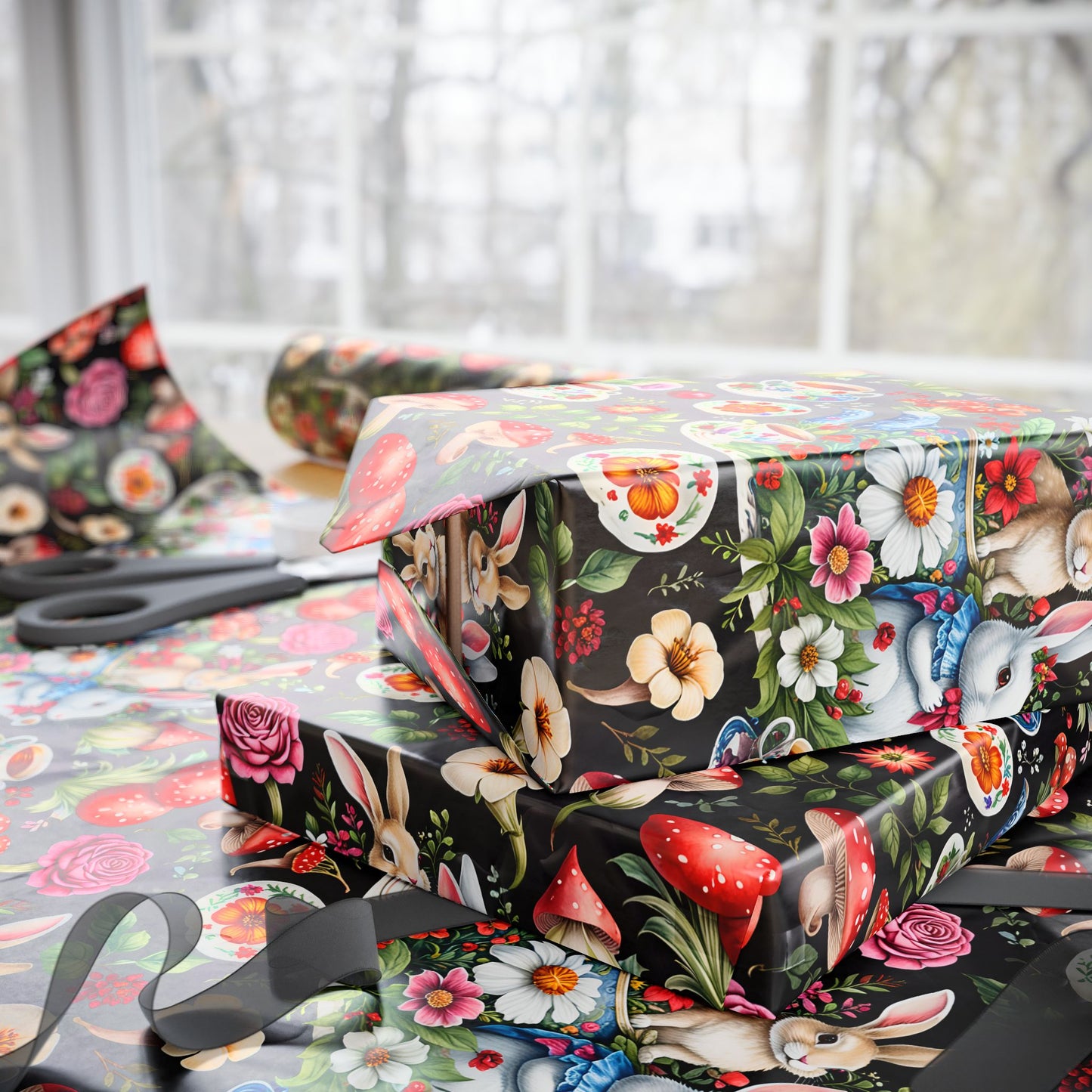 Enchanting Bold Black Gift Wrap - Perfect for Book Lovers