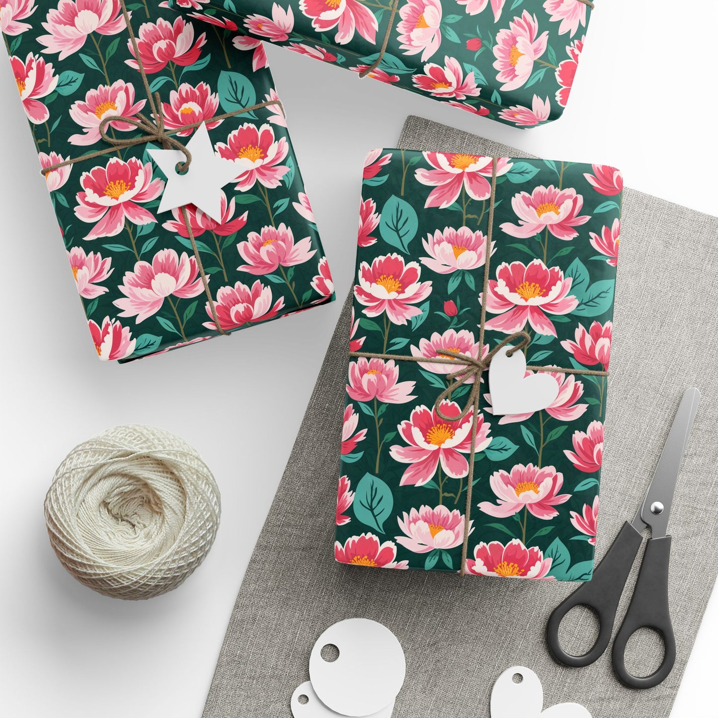 Pink & Green Floral Gift Wrapping Paper