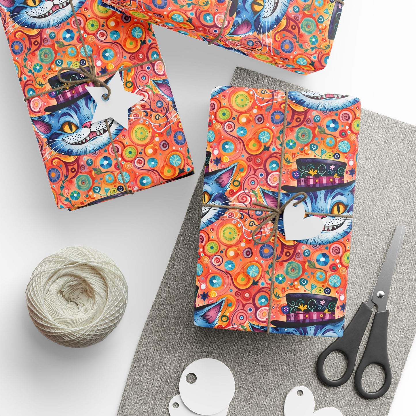 Vibrant Orange Cheshire Cat Gift Wrapping Paper