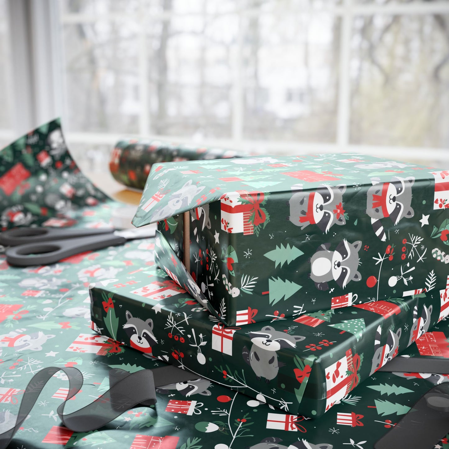 Trash Panda Tidings – Mischievous Raccoon Christmas Wrapping Paper