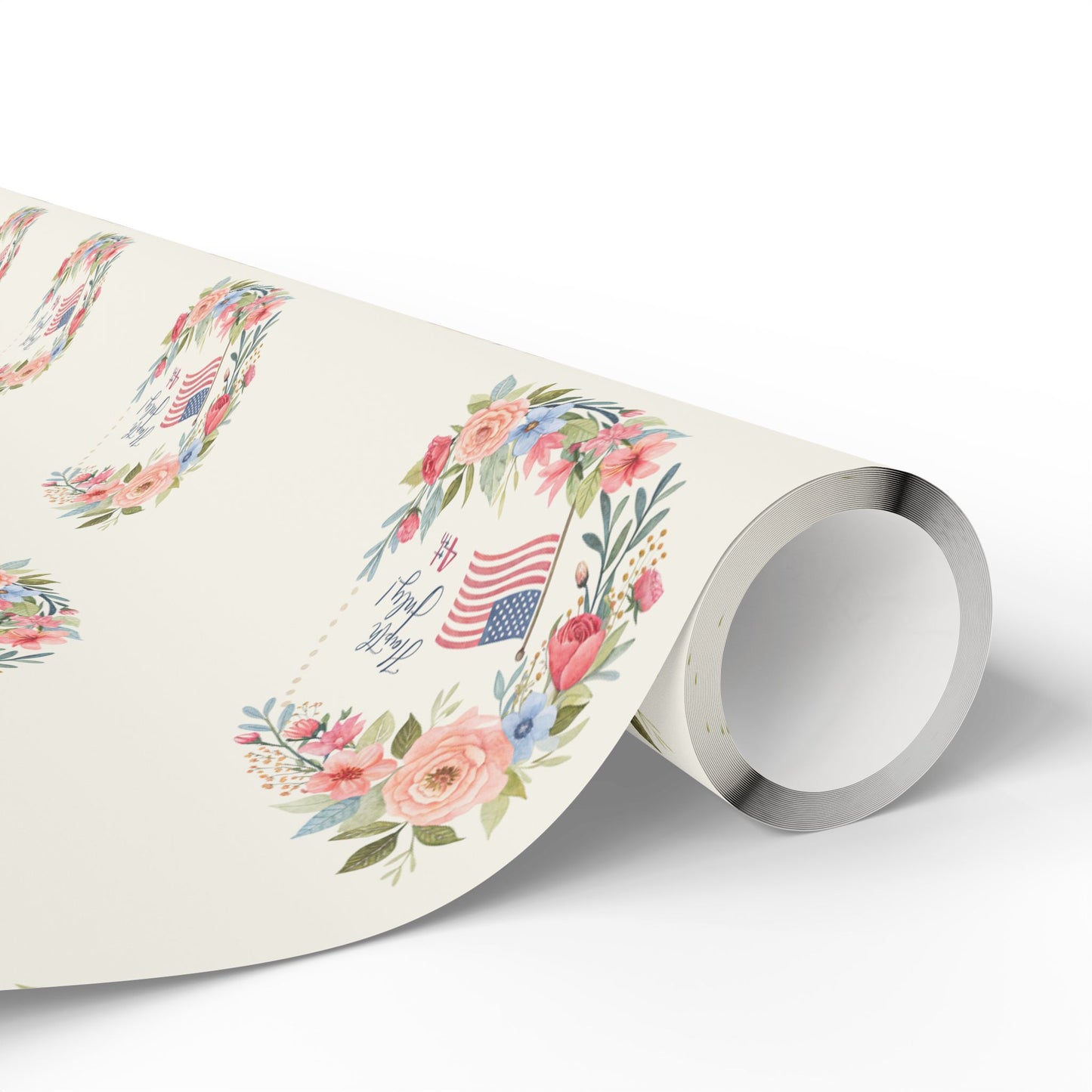Floral American Flag Wrapping Paper for 4th of July