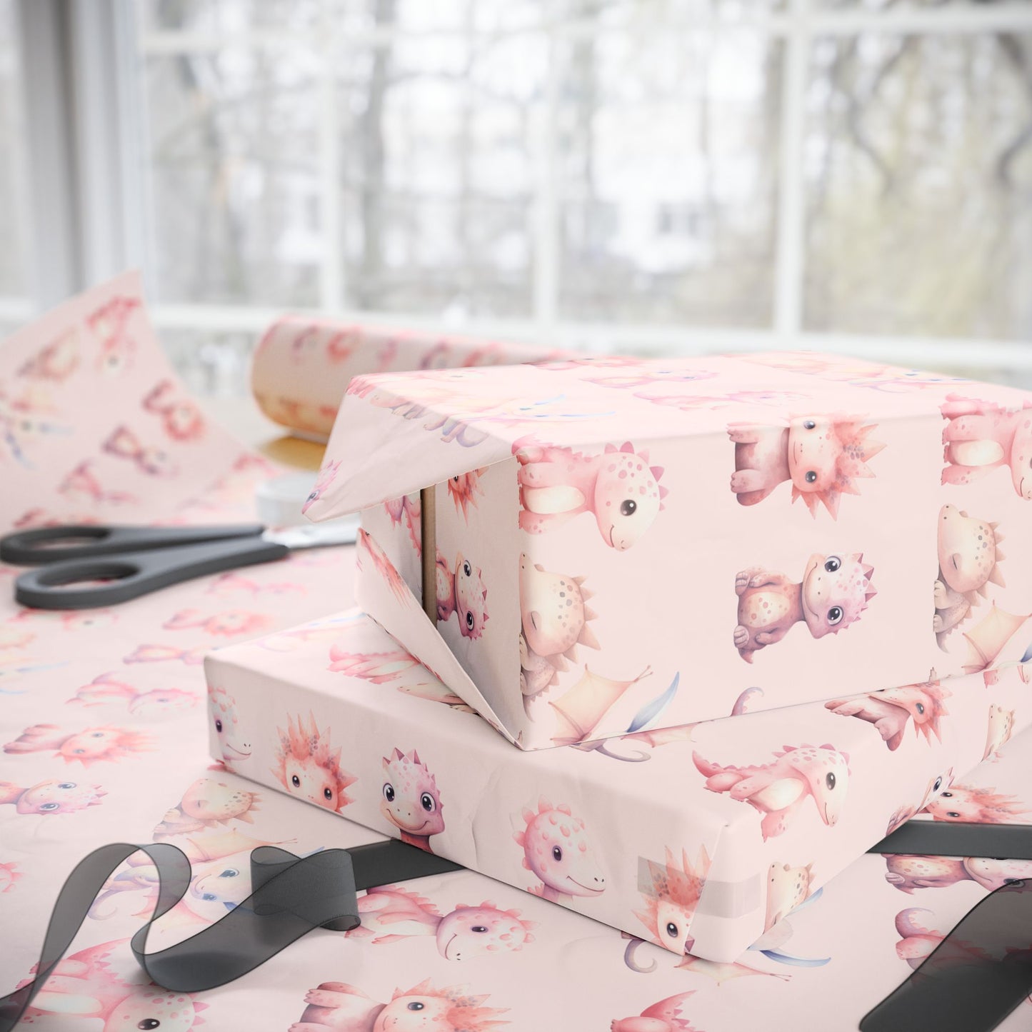 Pink Dinosaur Wrapping Papers