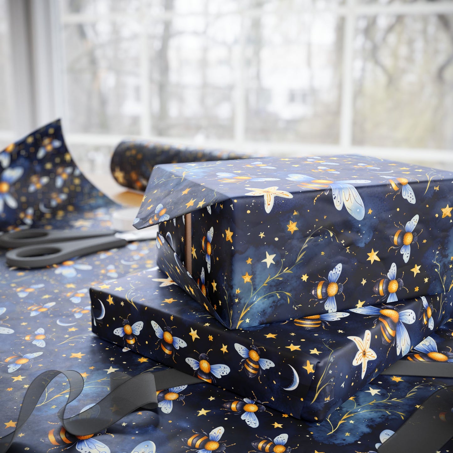 Whimsical Stars and Bees Gift Wrap Roll