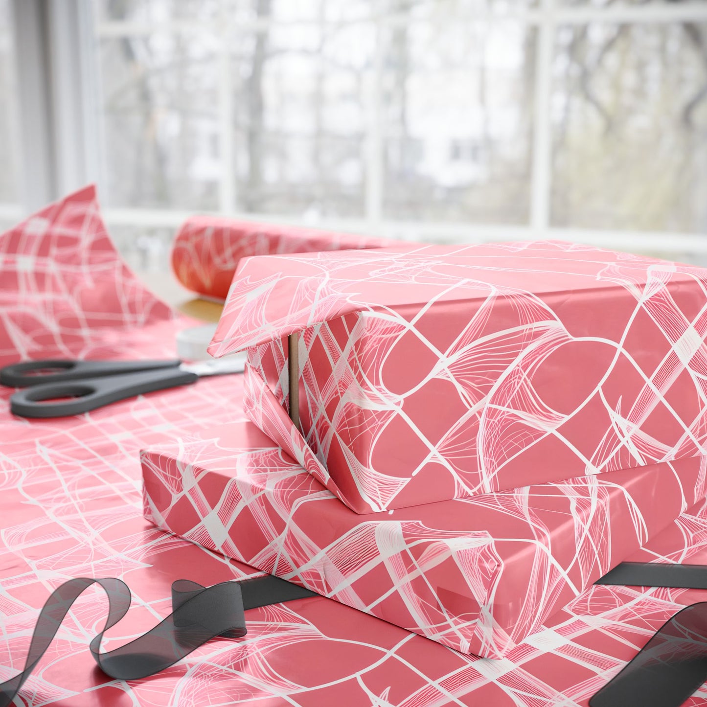 Dusty Pink and Whispy White Lines, Gift Wrap