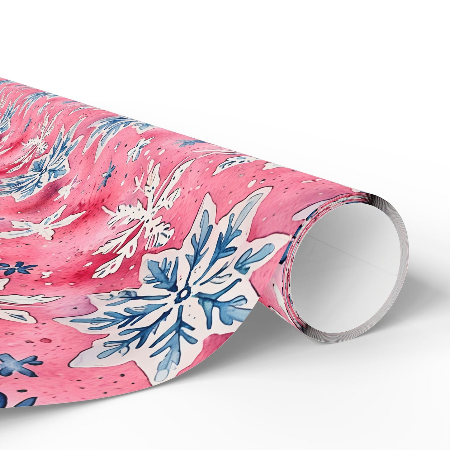 Frosted Flurries & Blush Whirlwinds – Pink Snowflake Wrapping Paper